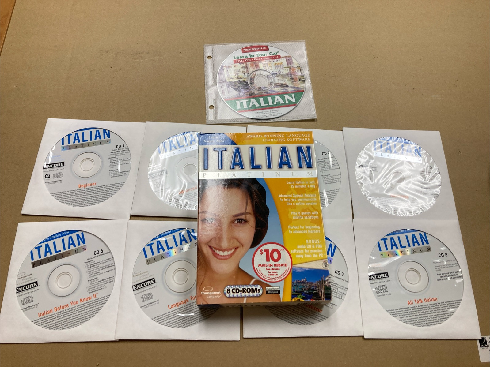 Transparent Language Learn Italian Platinum 8 + 1 CD-ROMs EUC 2004
