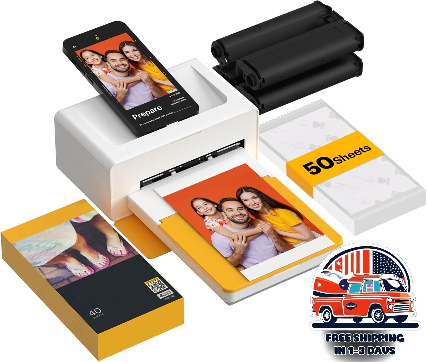 Impresora De Fotos 4x6" Bluetooth Con 50 Hojas Para iPhone Y Android Al Instante