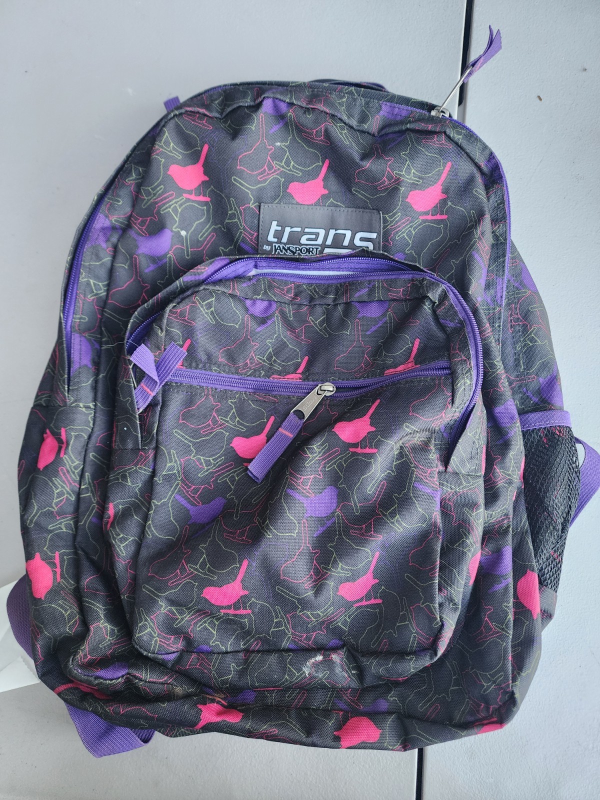 Trans by Jansport Backpack Black Pink Purple Birds School Traveling Camping
