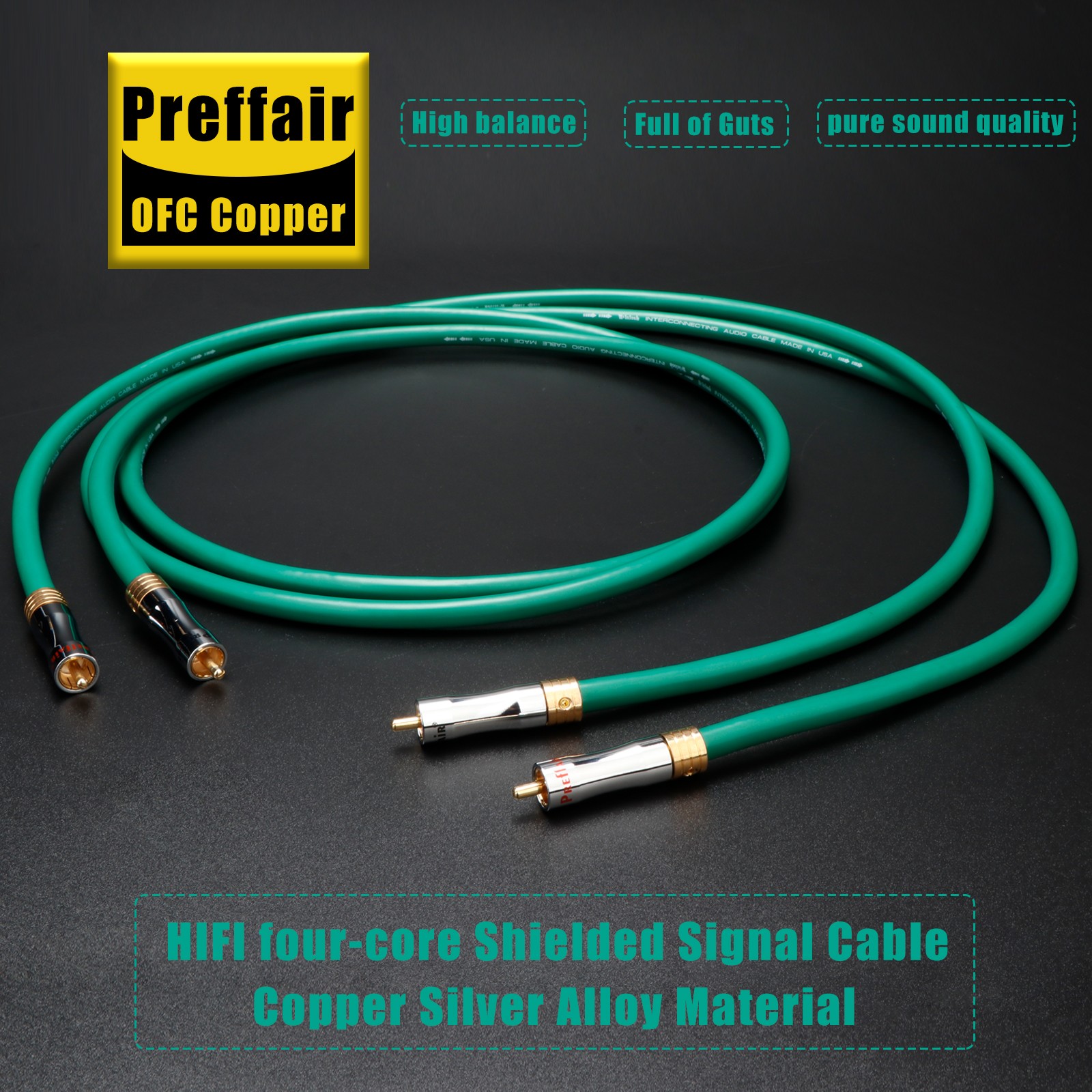 Preffair Silver Plated OFC HIFI Audio RCA Cable Signal Interconnect Wire 