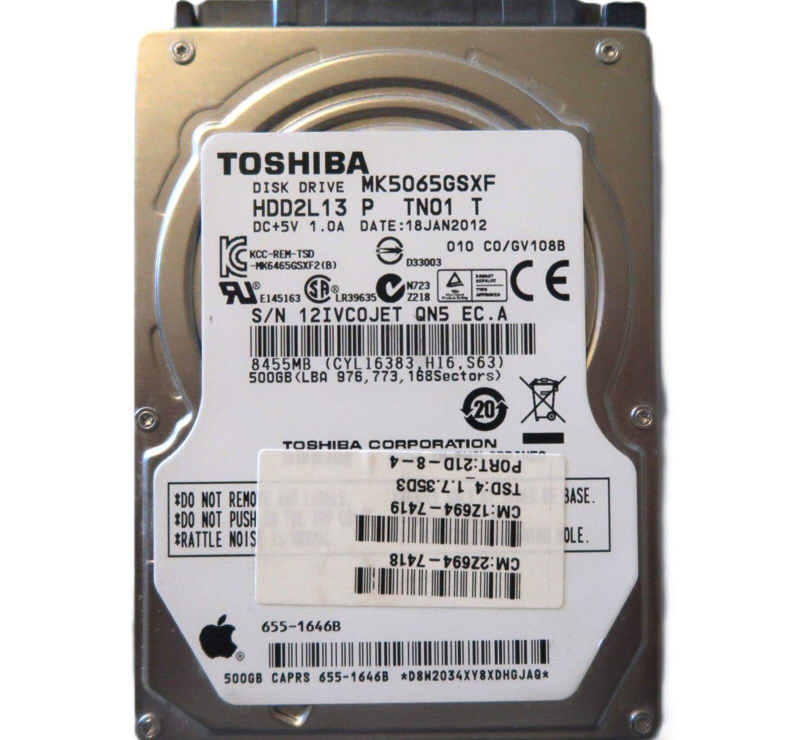 MK5065GSXF HDD2L13 P TN01 T Philippines 010 C0/GV108B 2.5" 500gb hard drive 2012