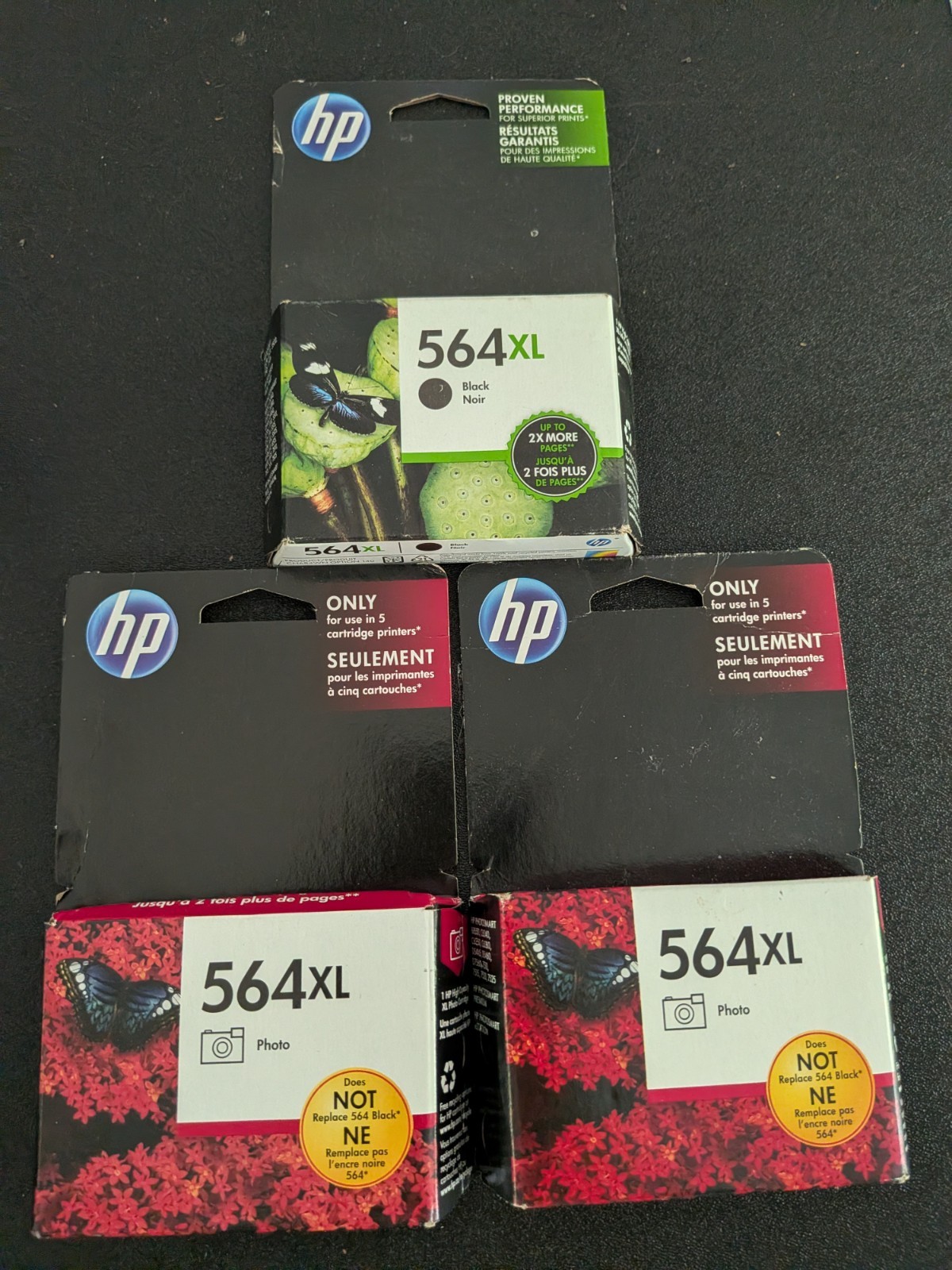 SEALED GENUINE OEM HP 564XL Black and Photo Printer Ink Cartridges Lot of 3 2018