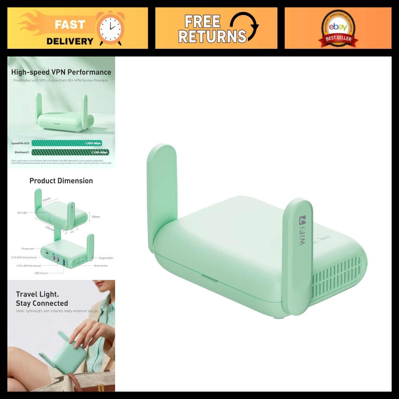 Wi-Fi 7 Travel Router, Dual-Band, Portable, High-Speed Internet, Compact Design
