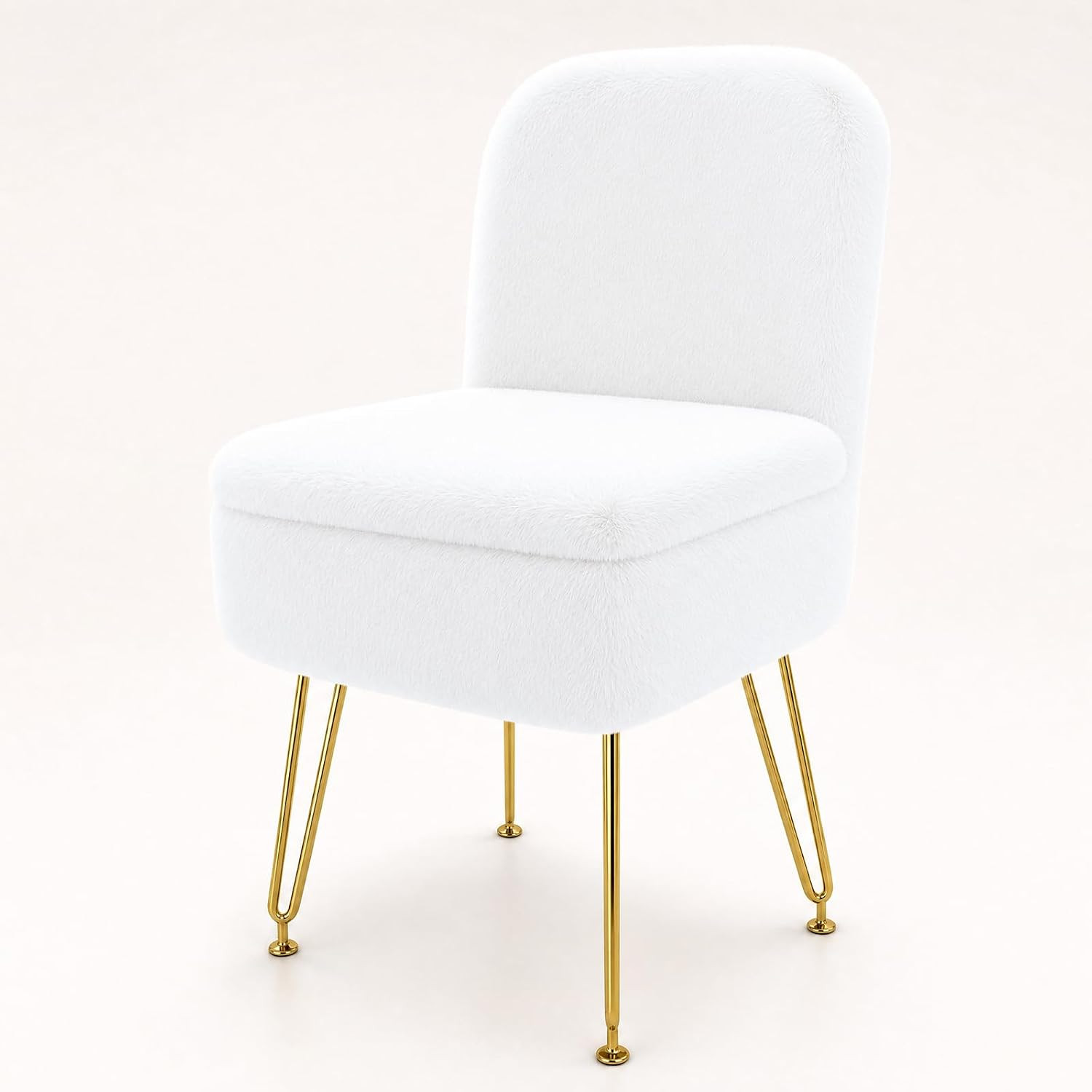 Upgraded Large Vanity Chair with Folding Back, 500G Premium Faux Fur Fluffy Desk
