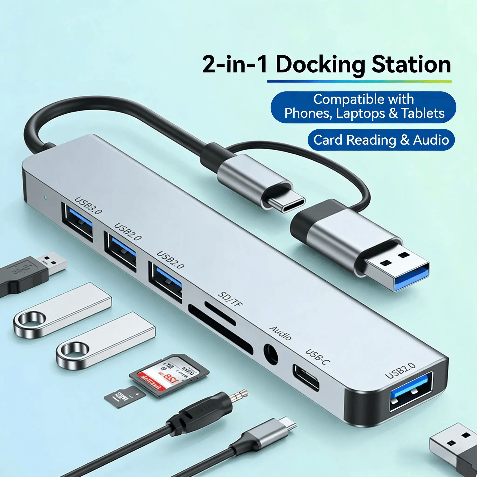 USB C Hub USB Splitter 8-in-1 USB Extender with 1 x USB 3.0, 3 x USB 2.0,1 xUSBC