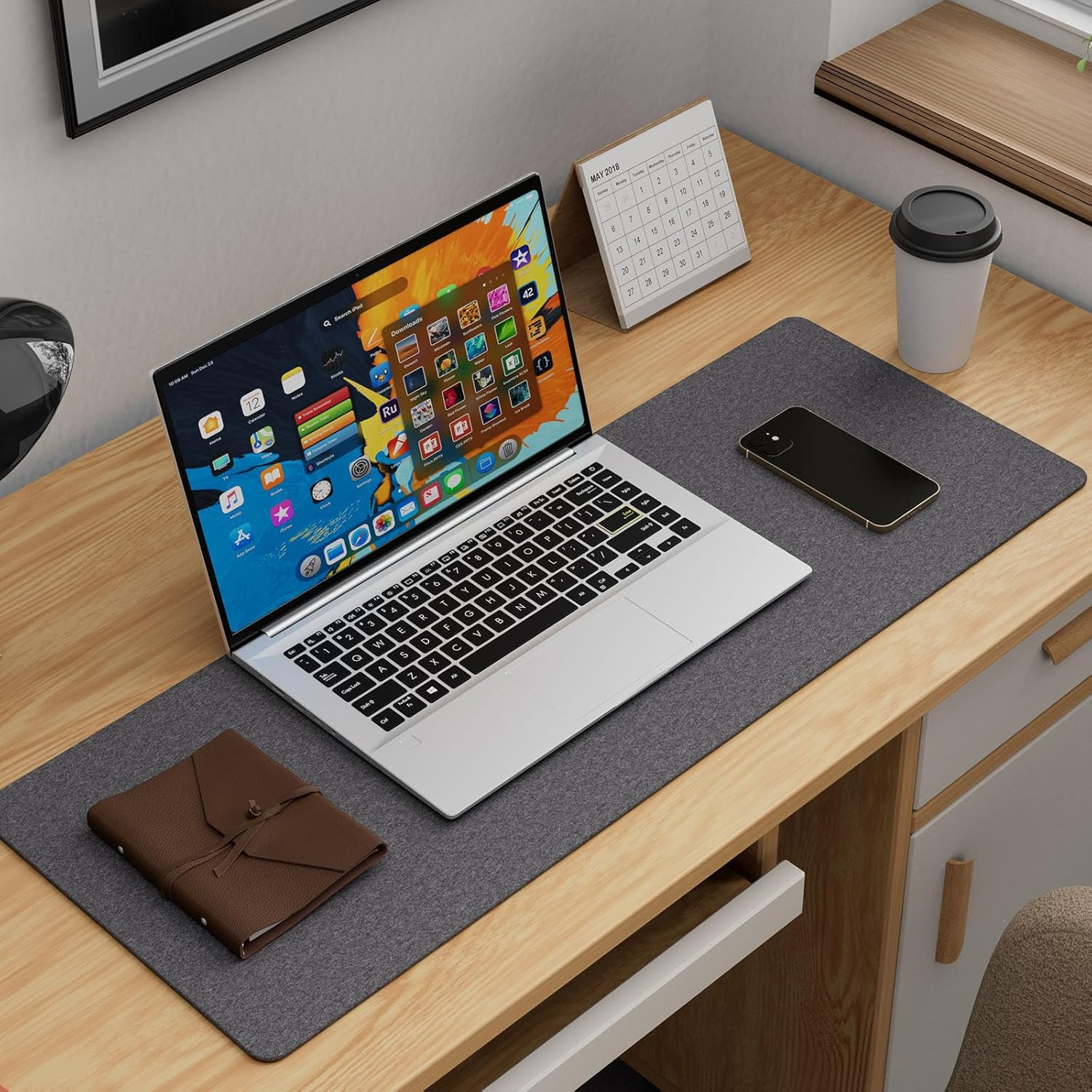 Large Felt Desk Mat, Non-Slip Office Desk Pad for Keyboard & Mouse, 31.5x11.8