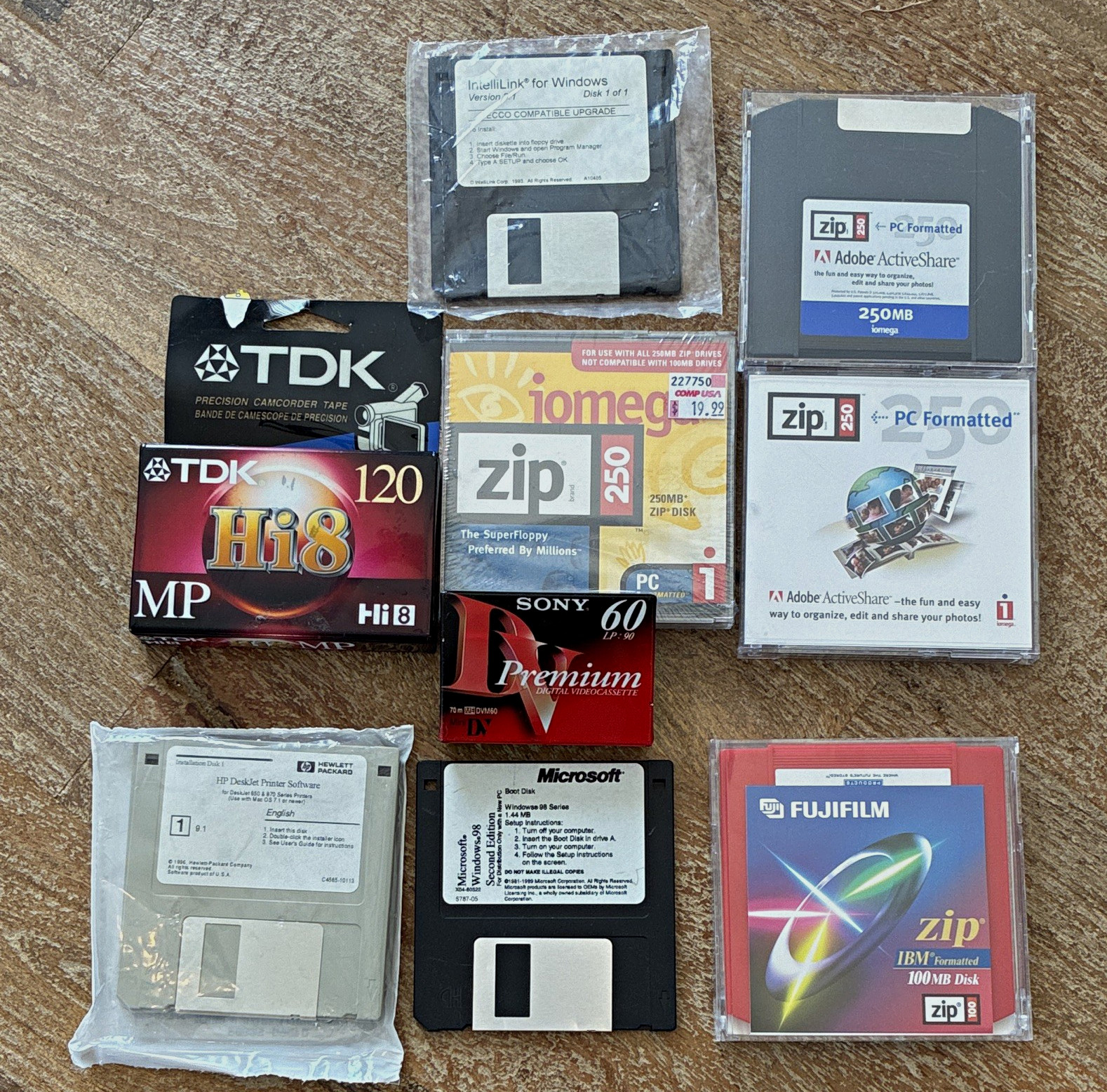 Vintage Iomega & Fujifilm Zip Disk Lot – 4 Discs Total (250MB & 100MB)