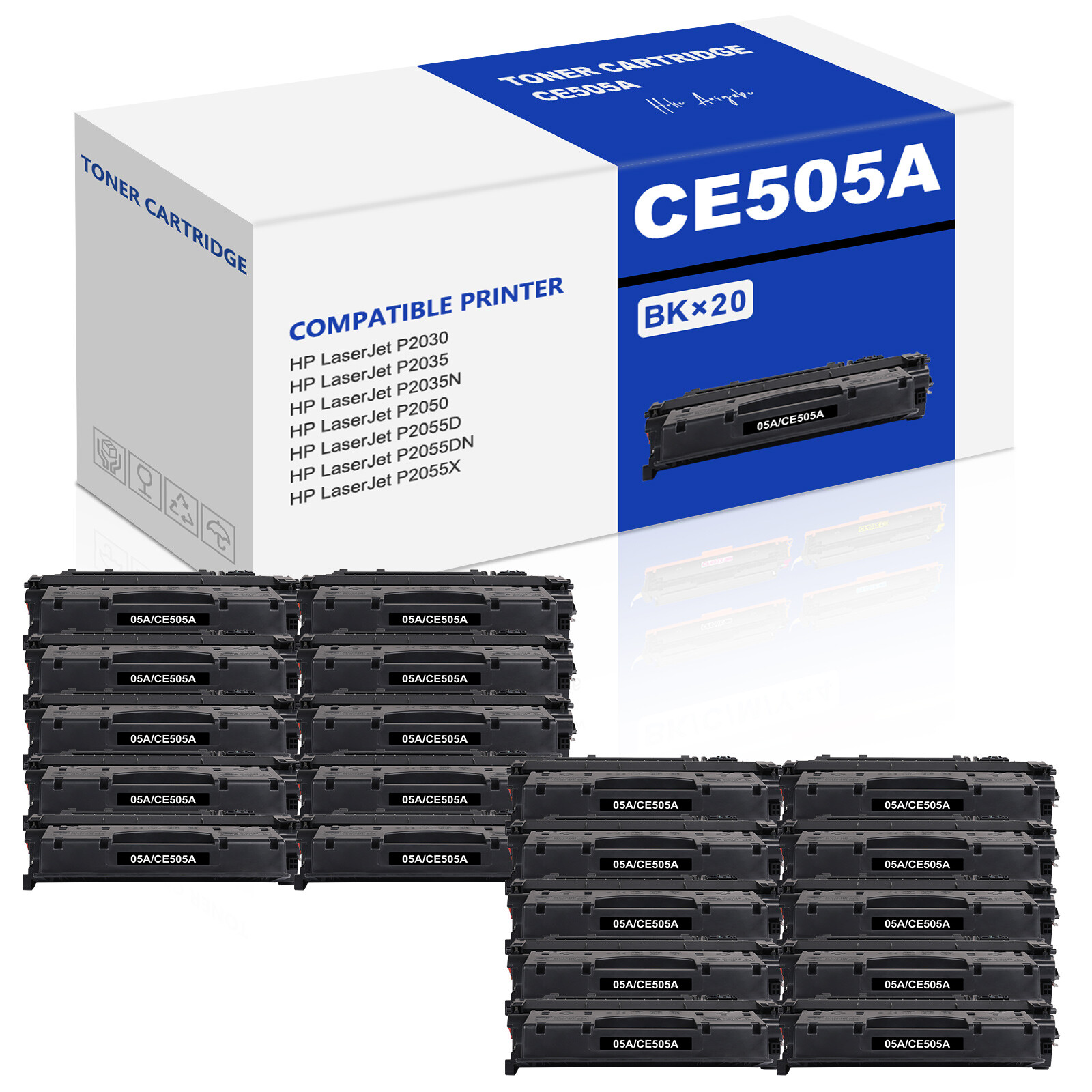 20PK CE505A Toner Cartridge for HP LaserJet P2055dn P2035 P2055d P2055x