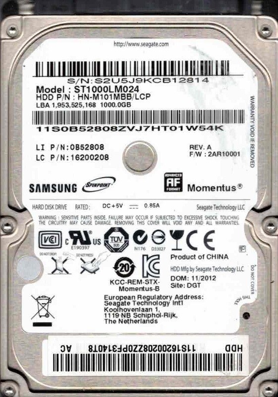 Samsung ST1000LM024 P/N: HN-M101MBB/LCP F/W: 2AR10001 1TB Seagate