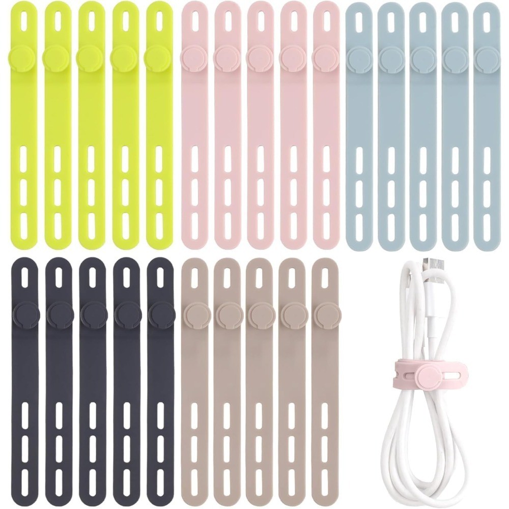 Reusable Silicone Cable Ties 25 Pcs High Elasticity Cord Wraps Organizer for