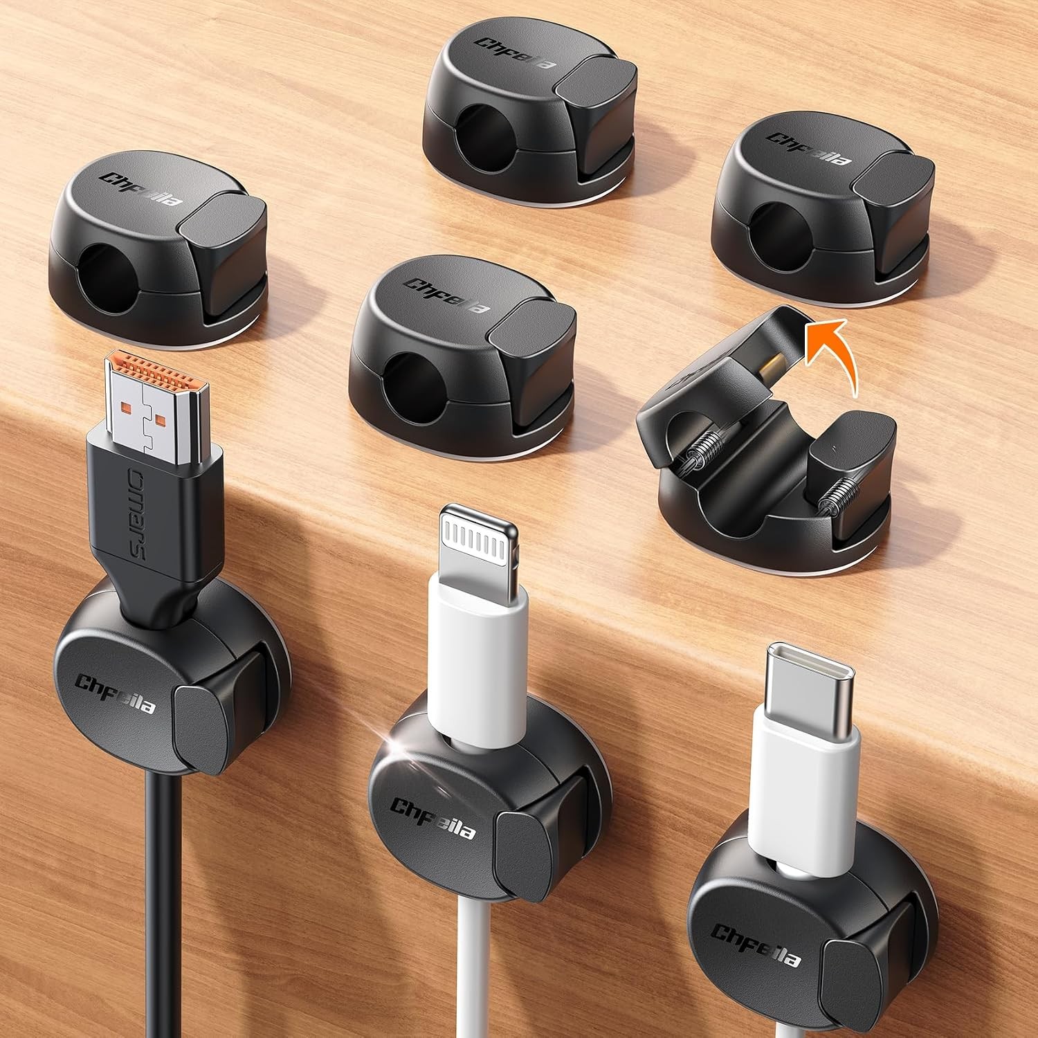 8-Pack Cable Clips, Quick-Lock Cord Organizer Black