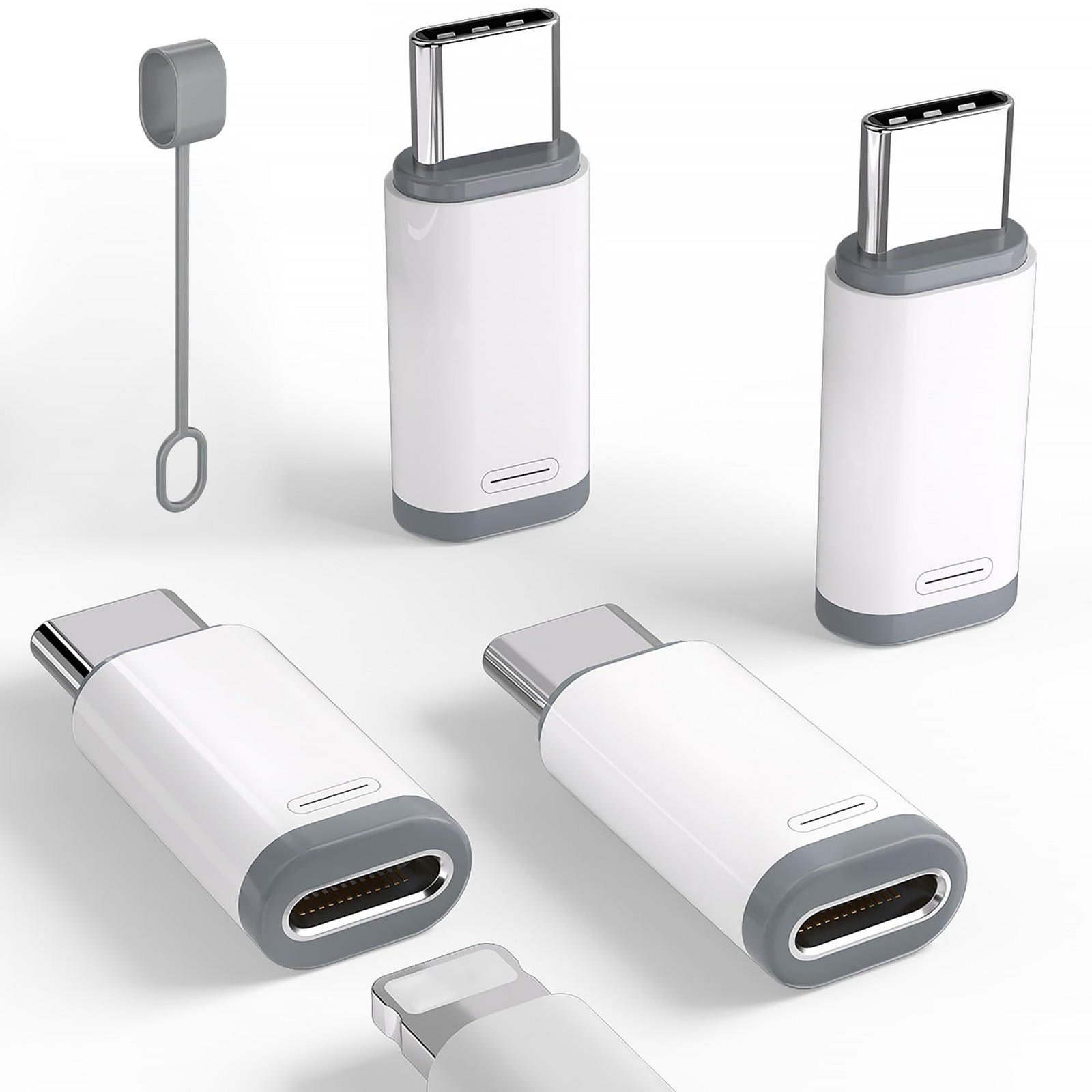 4 Pack Lightning to USB C Adapter for iPhone 17, Charging & 4 Pack, White