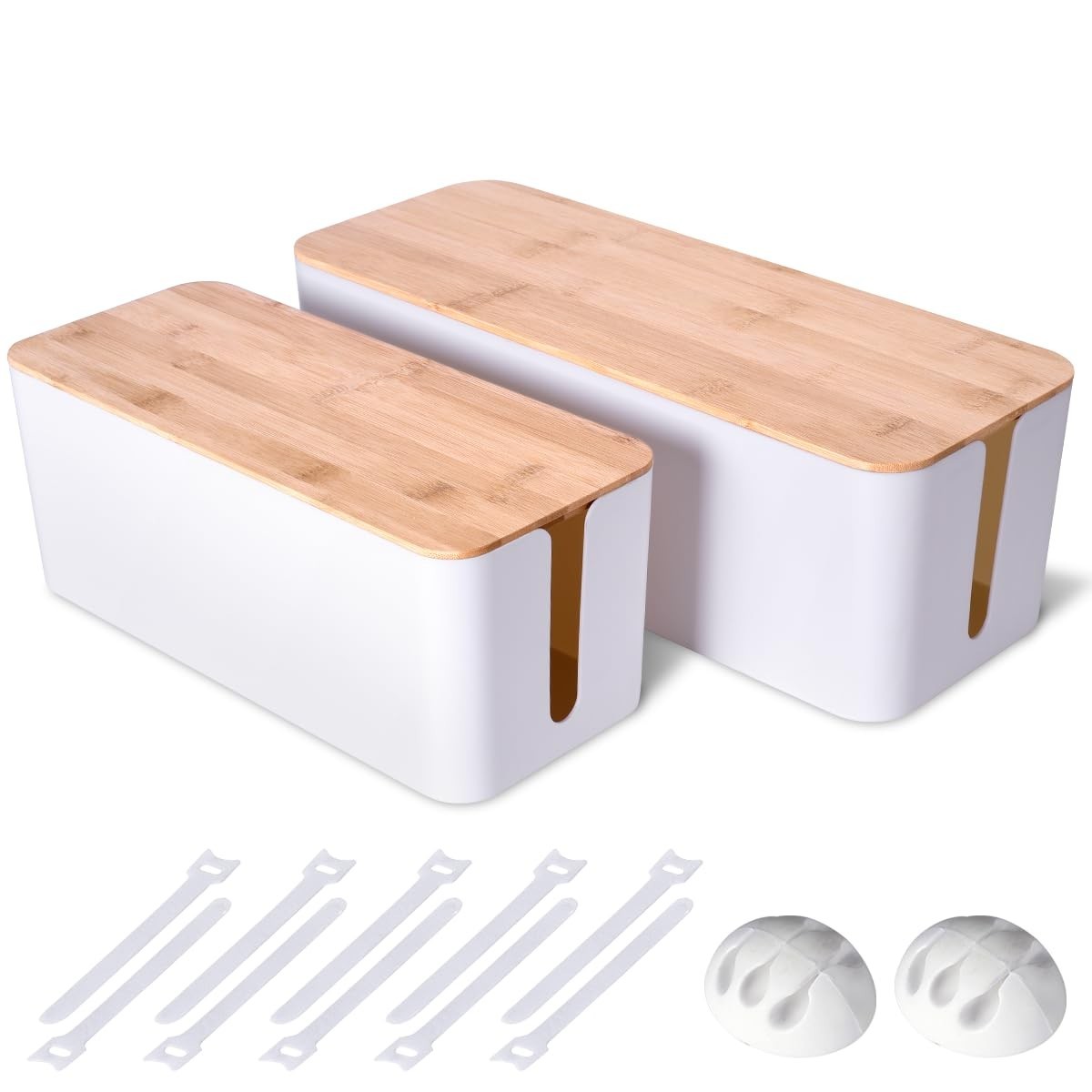 2-Pack Wooden Cable Management Box - Cord Organizer & Hideaway Storage Solution
