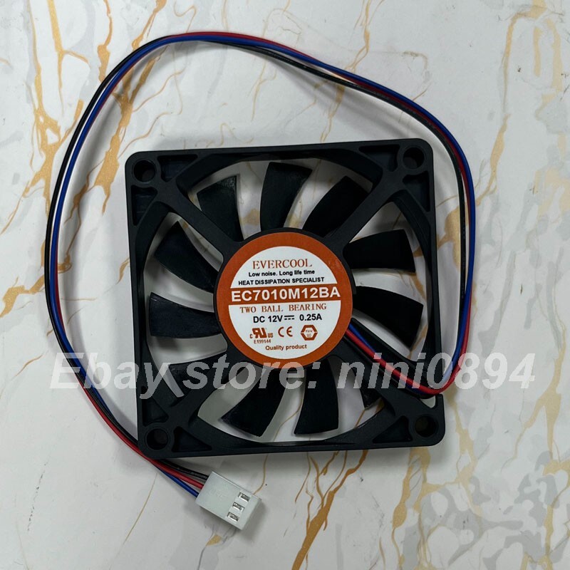 EVERCOOL EC7010M12BA D12V 0.25A 7CM 3-Wire Silent Cooling Fan