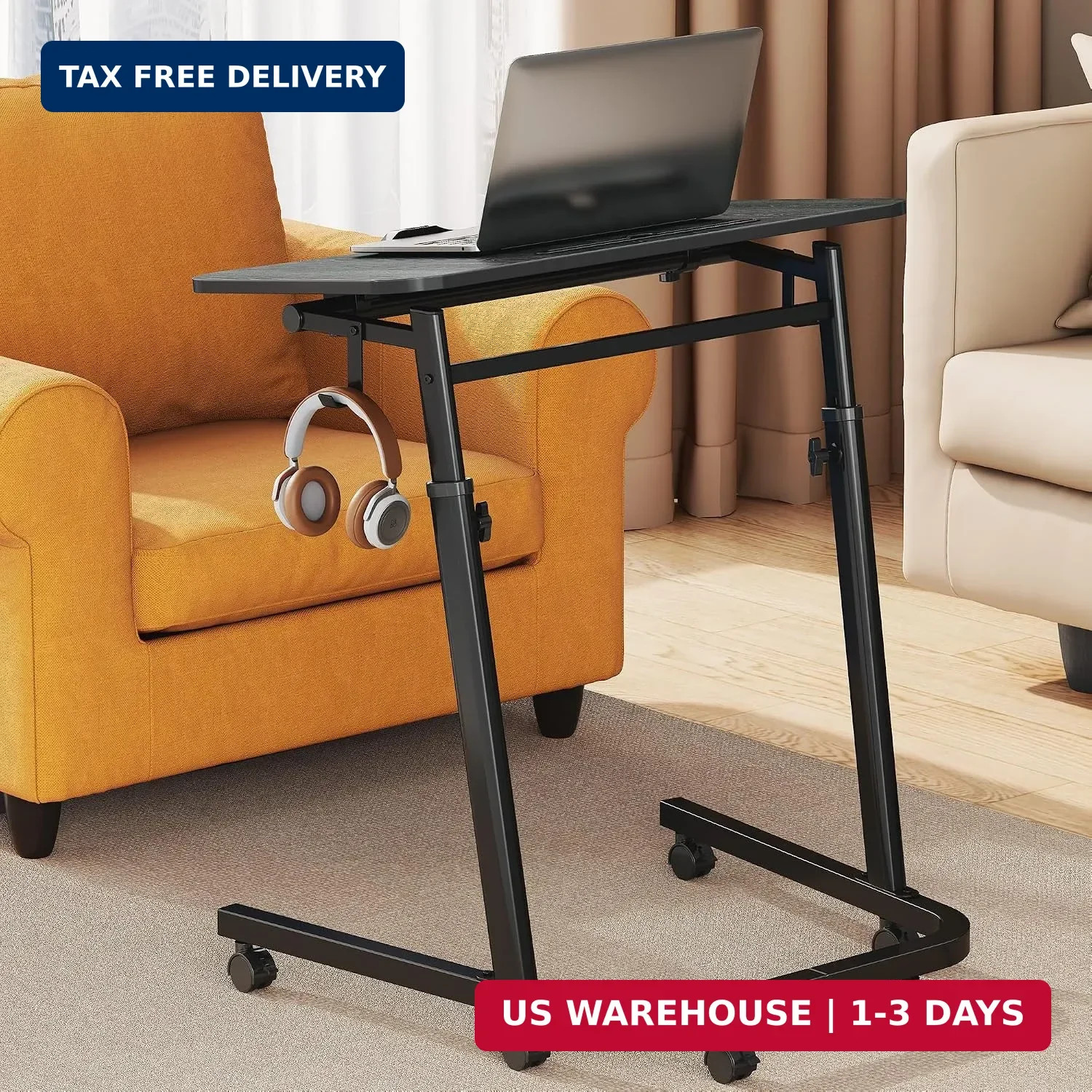 Rolling Laptop Standing Desk with Tilt Top, Height Adjustable Couch Desk