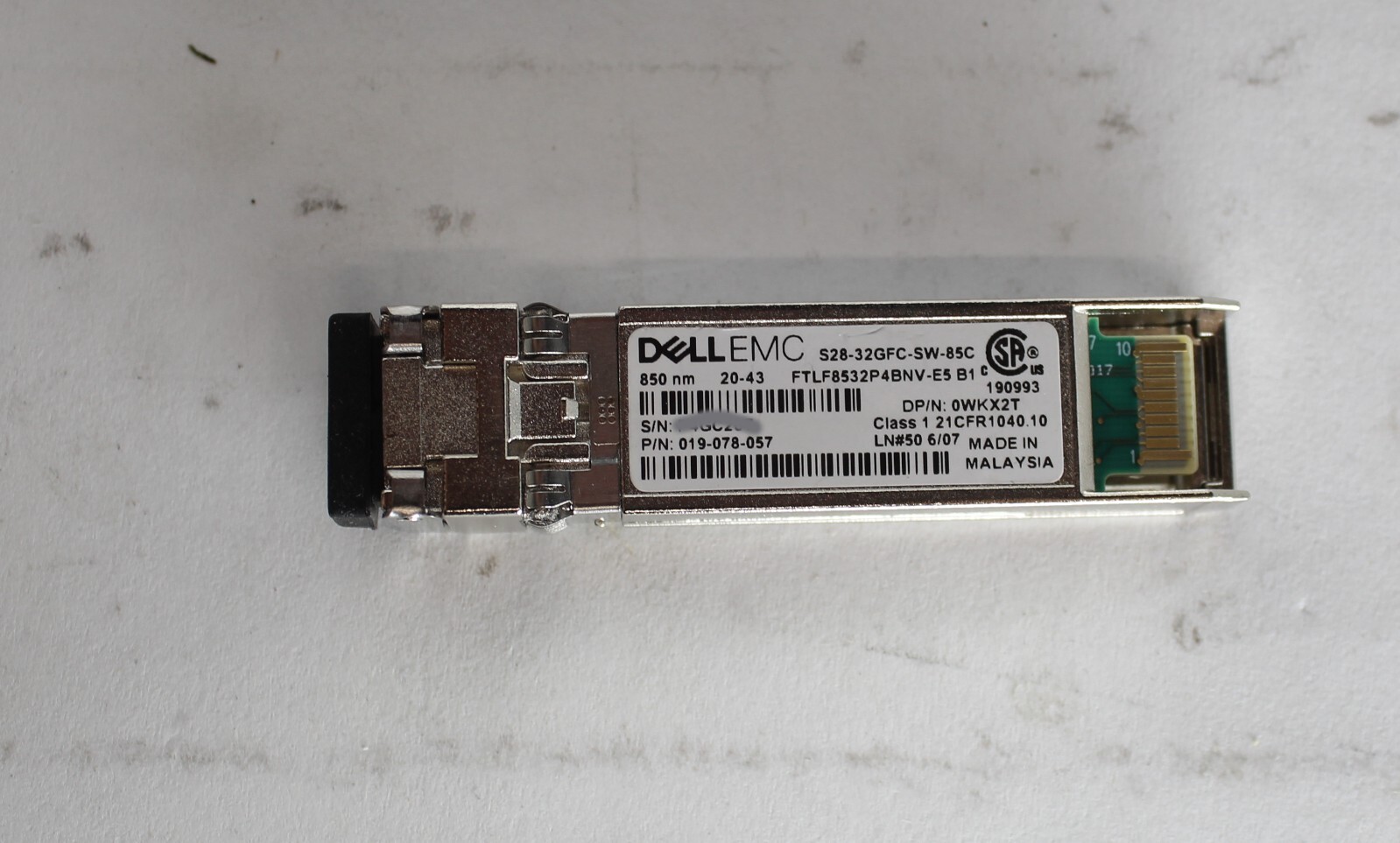 Dell EMC S28-32GFC-SW-85C FTLF8532P4BNV-E5 32G FC SFP+ Optical Transceiver WKX2T