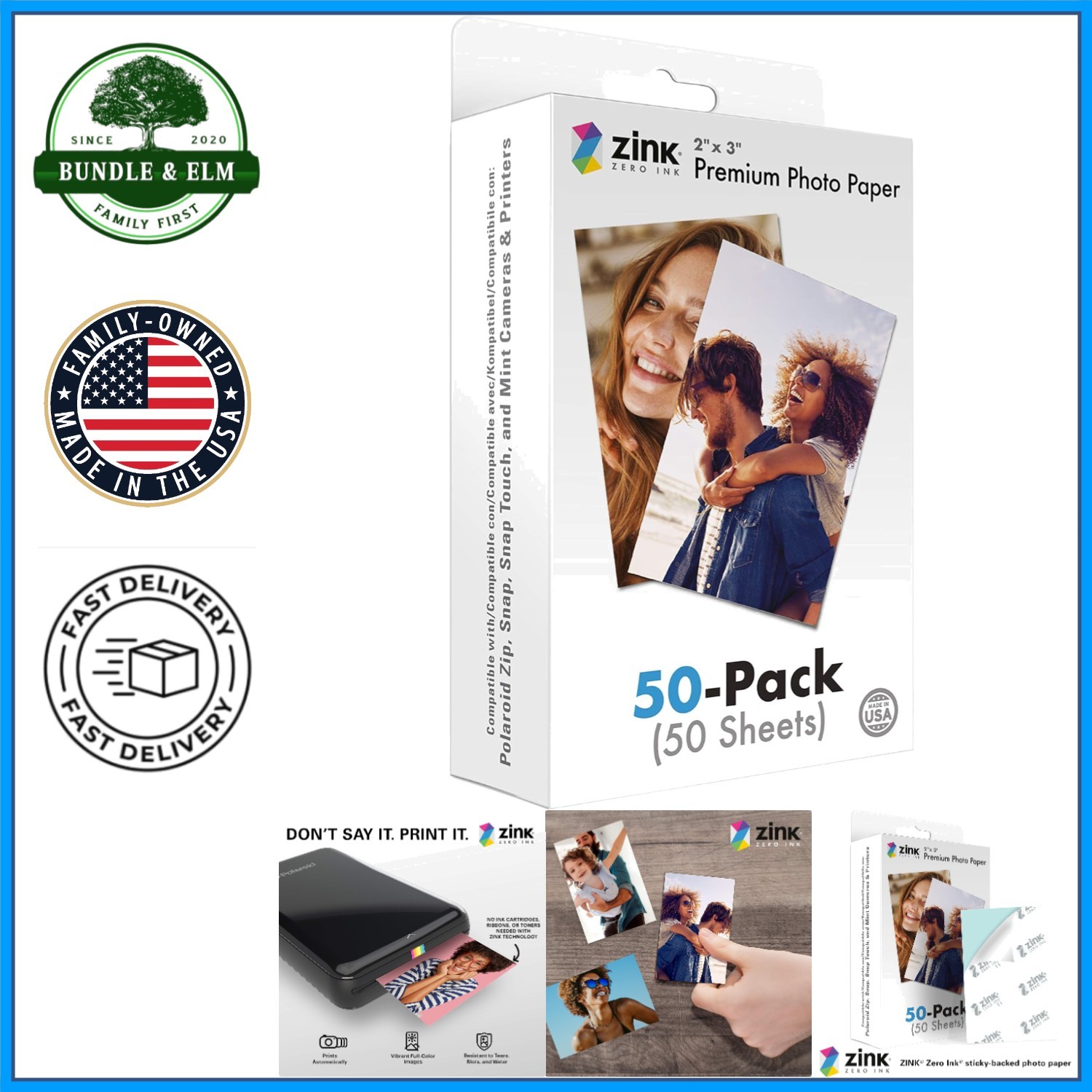 Instant Photo Paper 2x3 Inch, 50 Pack for Vibrant Prints and Memories
