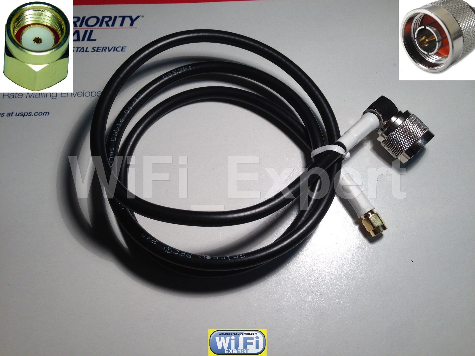 25' N right angle Male to RP-SMA plug Female pin Jumper Pigtail Cable RFC240 USA