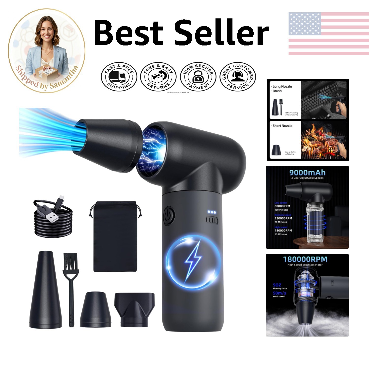 Eco-Conscious Electric Air Duster - Compact Handheld Cleaning Device with HEPA