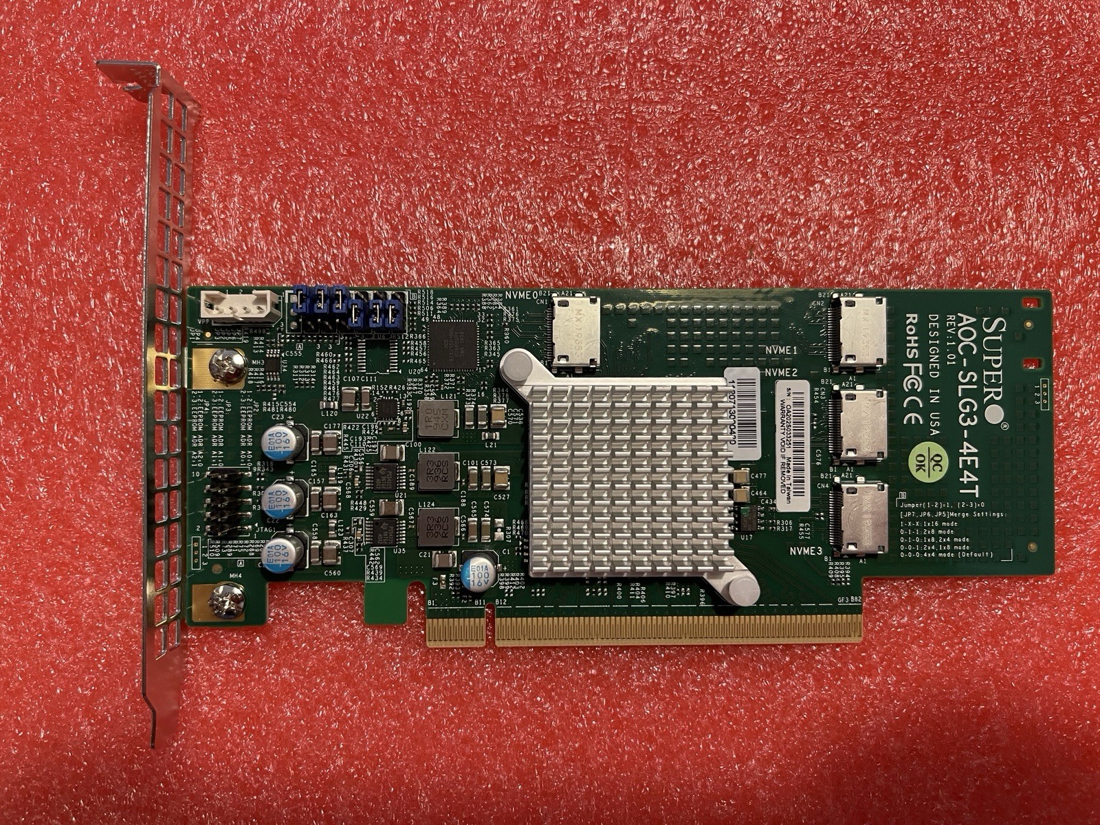 Supermicro AOC-SLG3-4E4T 12.8GB/s Quad-Port Gen-3 Internal NVMe HBA Raid Card