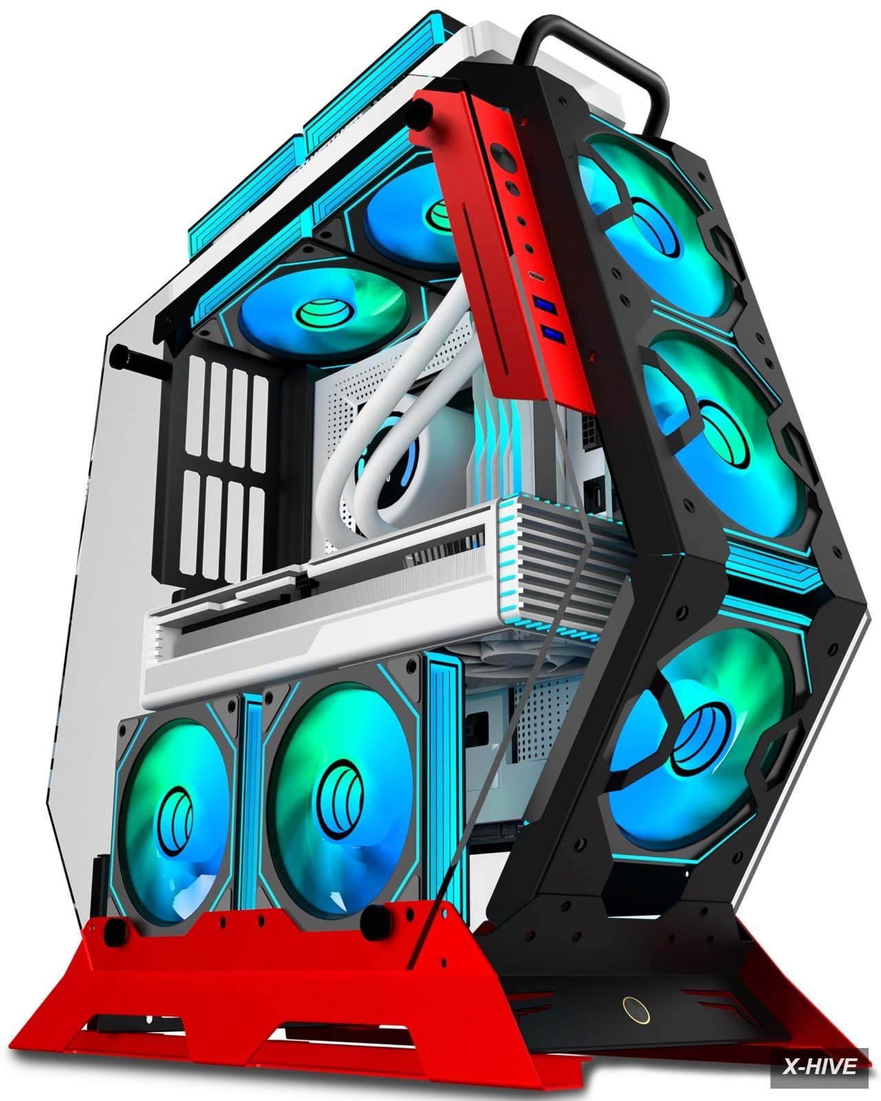 Open Frame Unique Gaming PC Case,Creative Irregular Shape,Thick Metal Frame,7