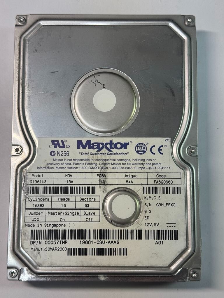 Maxtor 00057TMR 91361U3 13.0GB 5.4K RPM 512KB Cache ATA-66 3.5"HDD