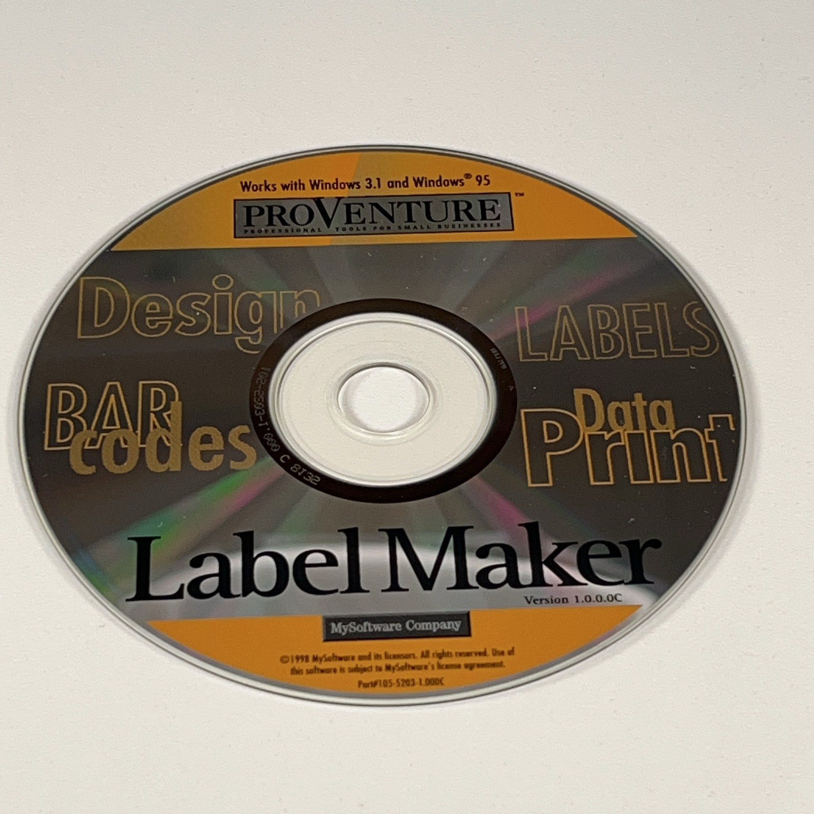 Vintage 1998 MySoftware ProVenture LabelMaker Software CD-ROM Windows 95 3.1
