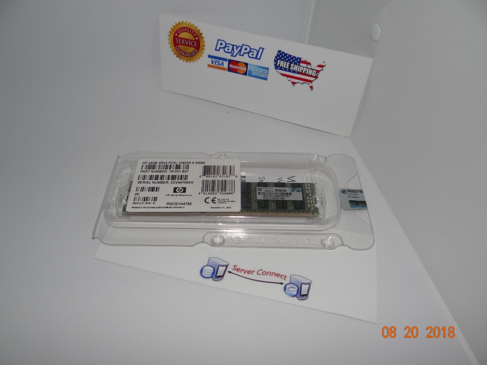 761501-B21 HP 24GB 3Rx4 PC3L-10600R-9 30MM (1x24GB) 716322-081 MEMORY 