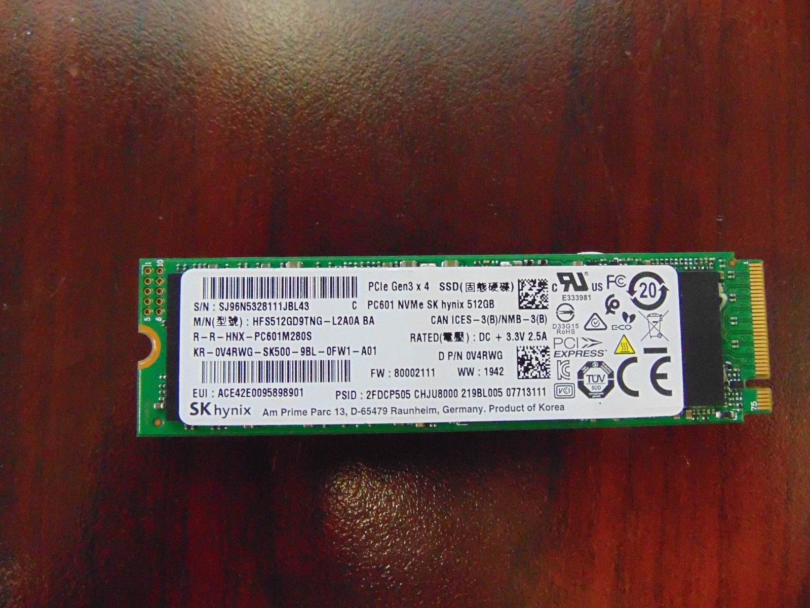 SK Hynix HFS512GD9TNG-L2A0A 512GB PC601 NVMe Gen3x4 Solid State Drive SSD 0V4RWG