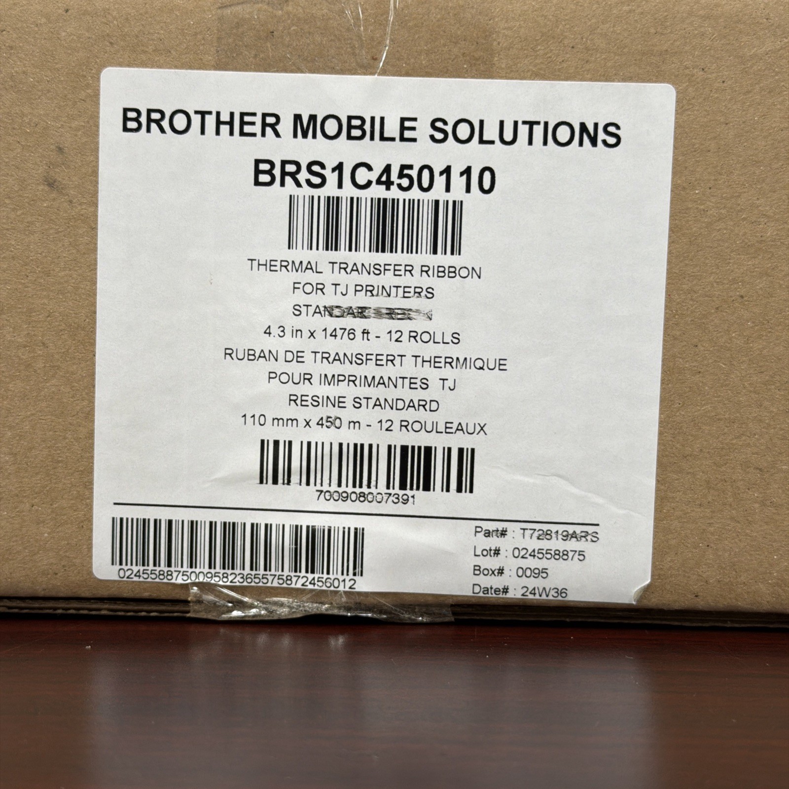 BROTHER Resin Black 110mm X 450m  BRS1C450110 / BRS1C450110 12 Rolls New