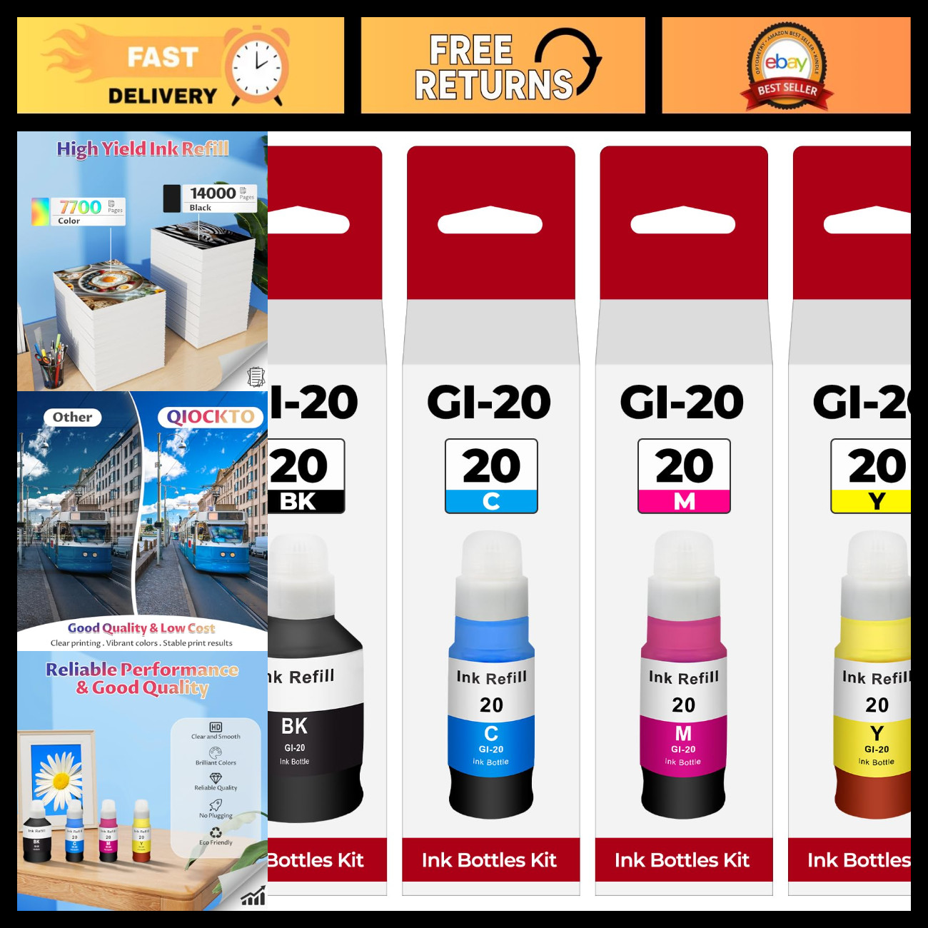 GI-20 Ink Refill Bottles for Canon - Compatible G6020 G7020, High Capacity