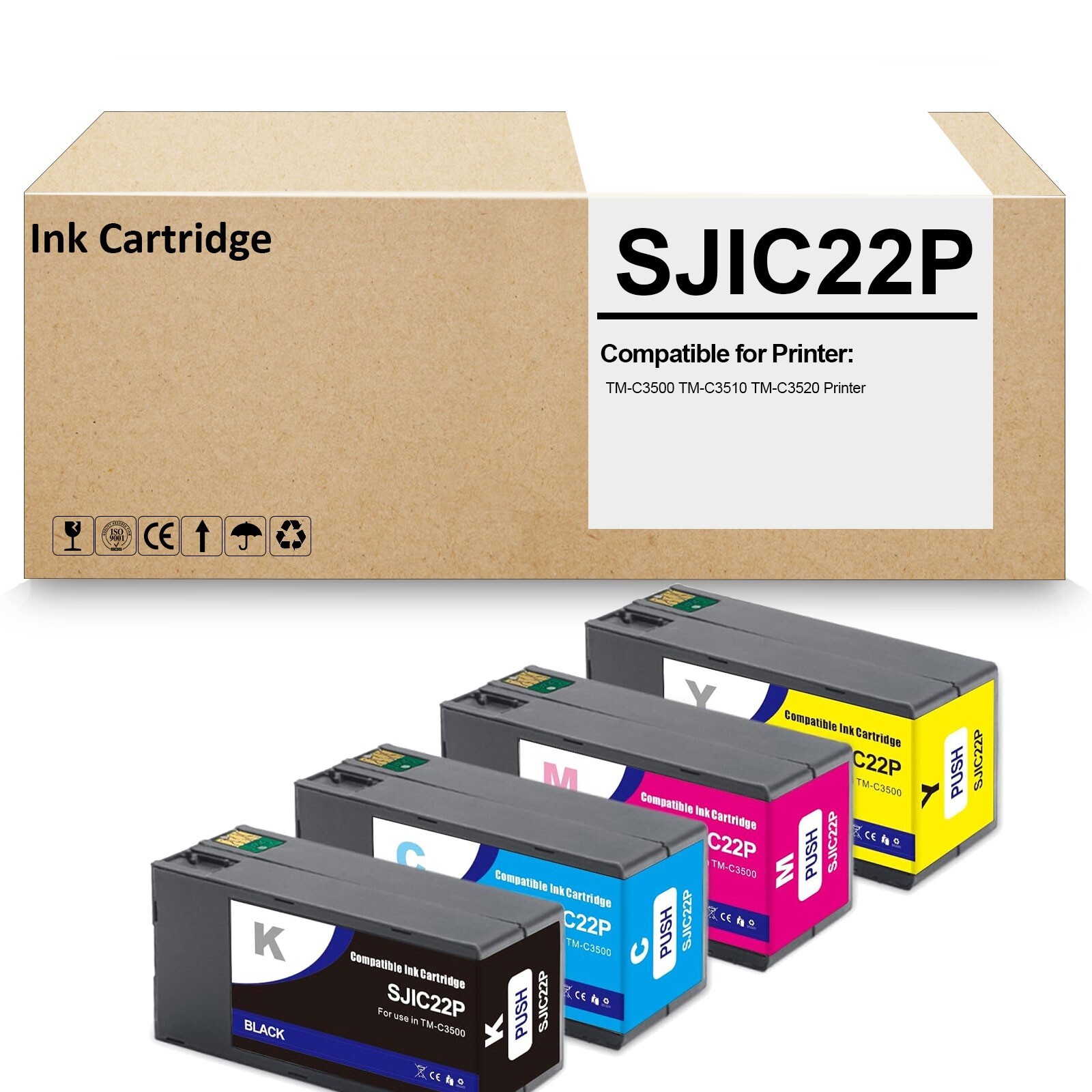 4 Pack SJIC22P Ink Cartridge Works for TM-C3500 TMC3500 C3500 C3510 C3520