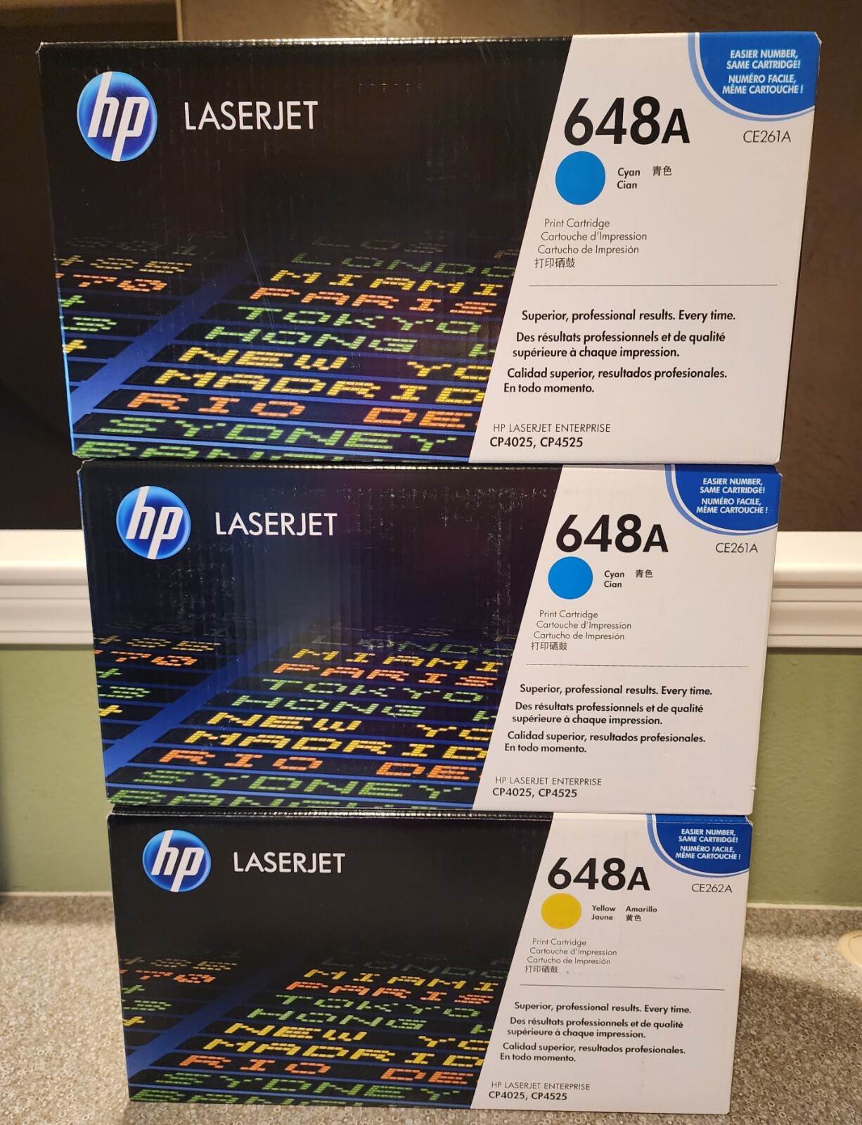 Set of 3 - New Genuine HP 648A Cyan, & Yellow Cartridges - LaserJet