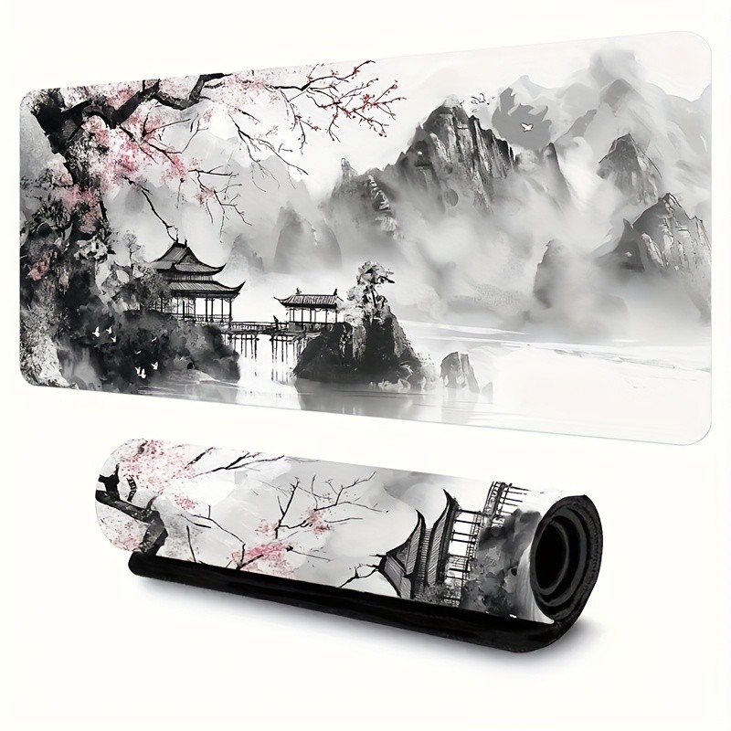 XL Extended Japanese Watercolor Cherry Blossom Mouse Pad & Keyboard Desk Mat w