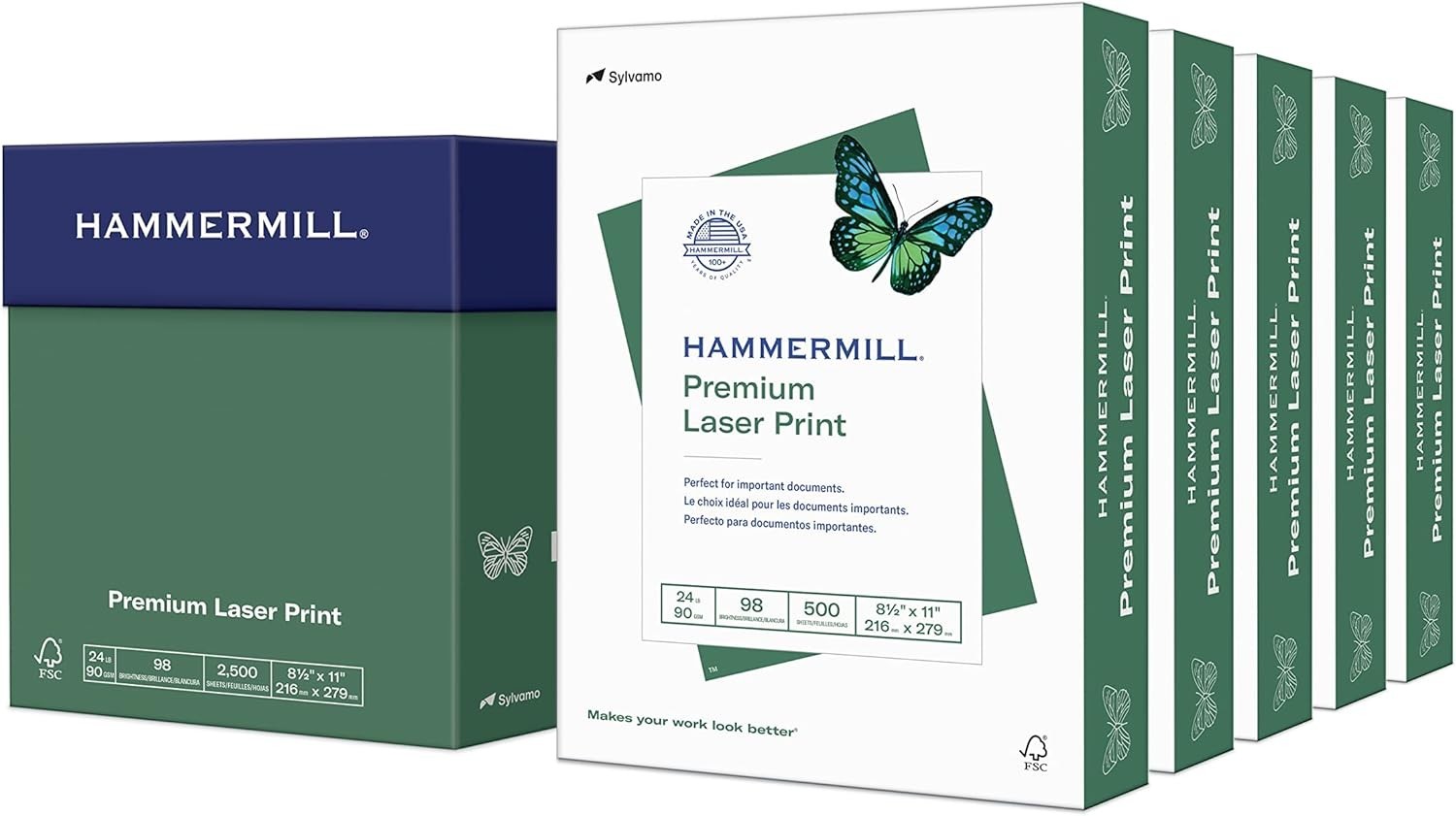 Smooth Finish  24 lb Laser Paper - 2500 Sheets, 98 Brightness, 8.5x11