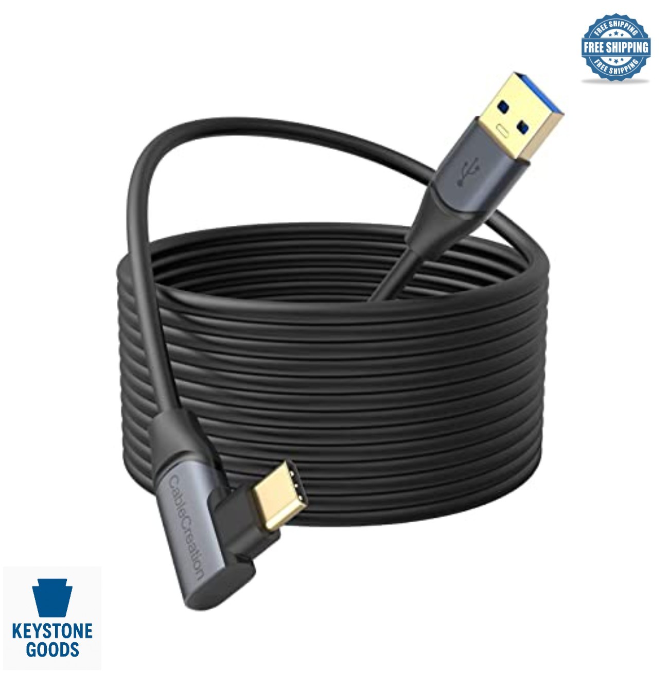 USB to USB-C Link Cable 16FT 5Gbps 90 Degree Angled VR Headset PC Gaming Quest