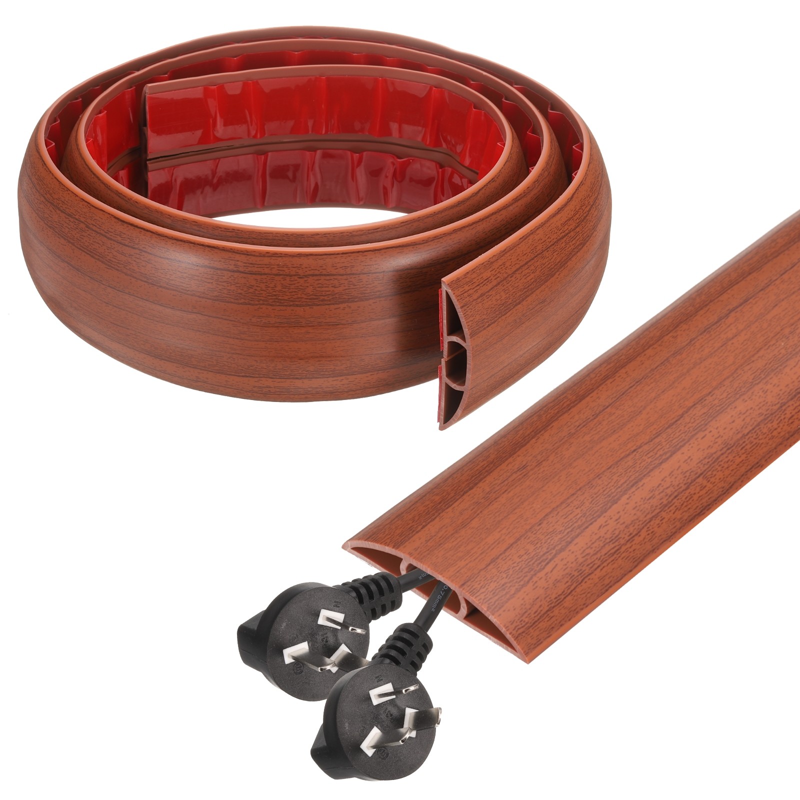 4ft D Cord Cover Floor W0.5" x  H0.3" Hide Cable Wire Covers Wood Brown