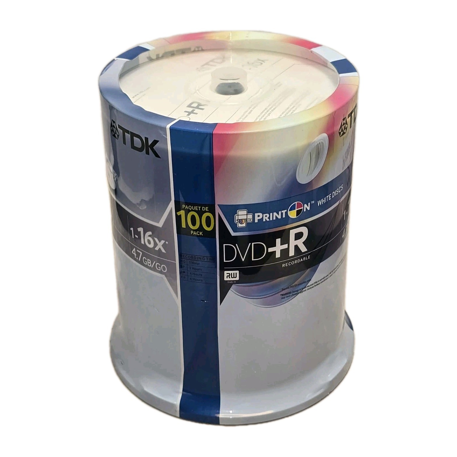 💿 TDK DVD+R 100 Pack 16X 4.7GB Printable White Discs NIP Sealed