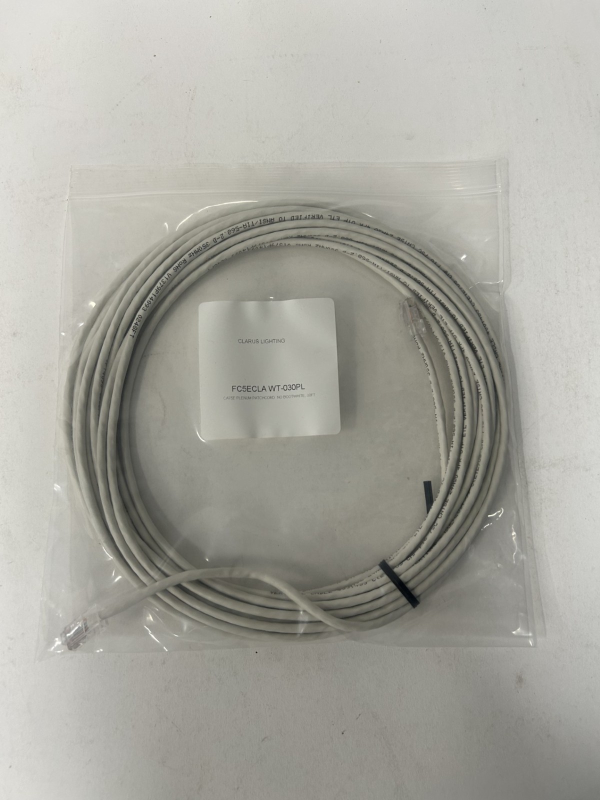 Clarus FC5ECLA WT-030PL Plenum Patchcord no bootwhite cable 30FT