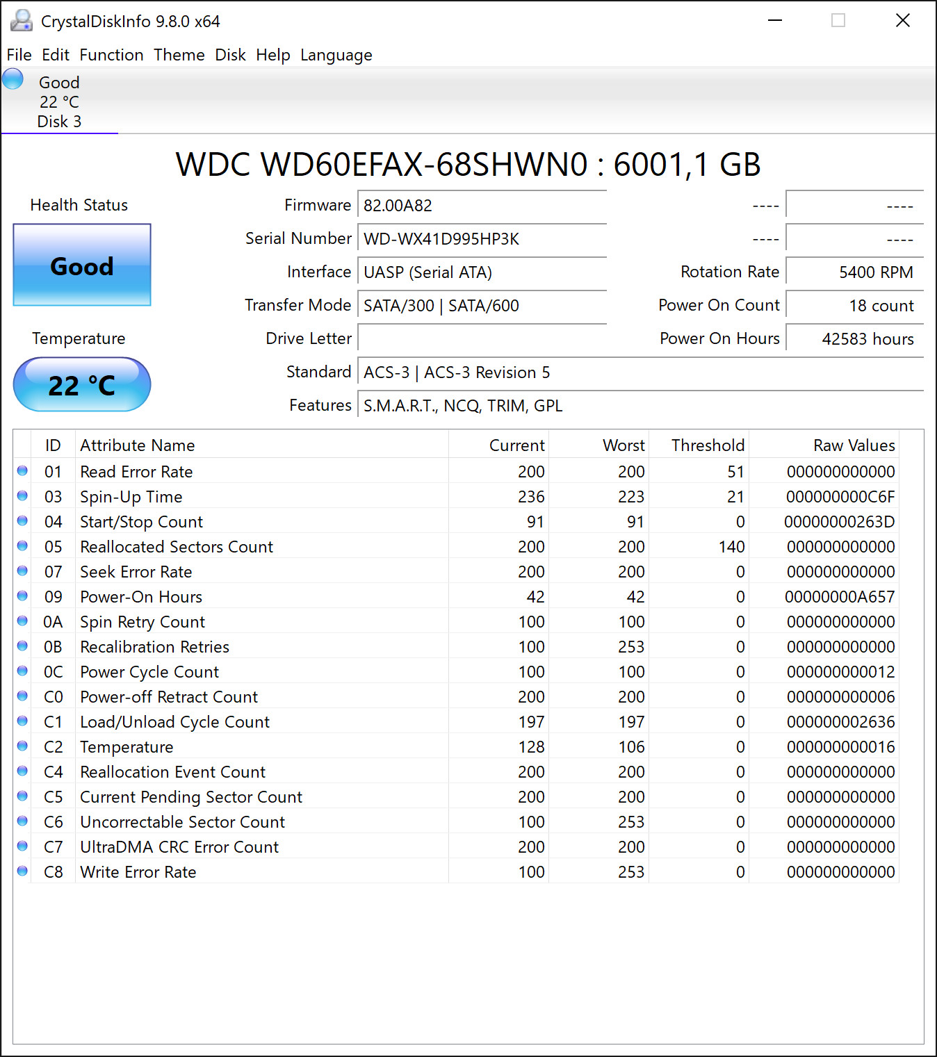 WD Red 6TB WD60EFAX NASware 3.0 3.5" SATA 256MB SMR NAS Hard Drive