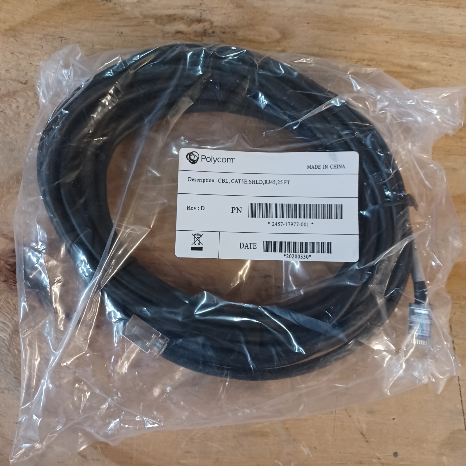 Polycom CAT5E SHLD RJ45 25FT Rev C Cable 2457-17977-001 CBL NEW SEALED PKG