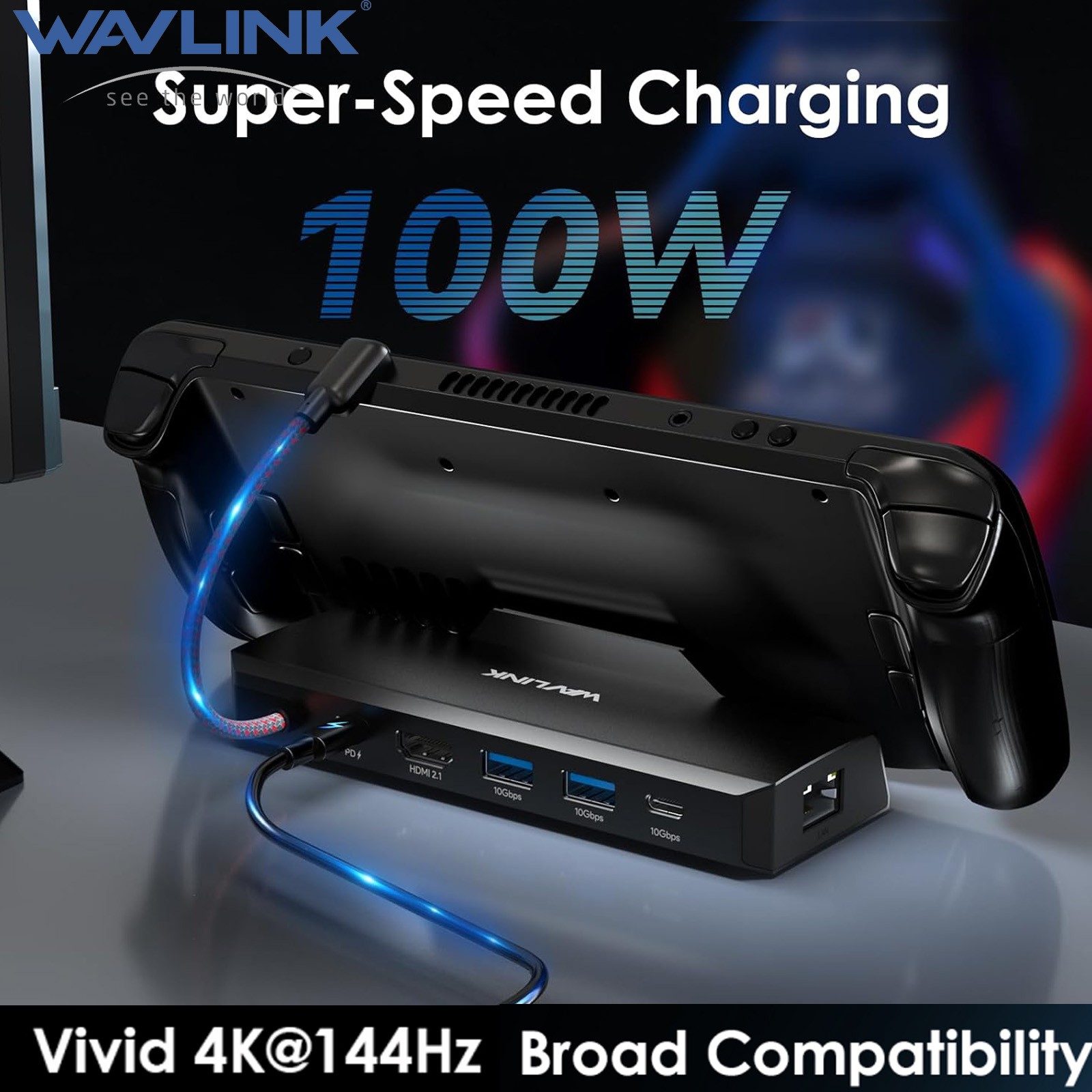 WAVLINK Docking Station 4K@120Hz for Steam Deck ROG Ally 4K@144Hz HDMI 2.1 100W