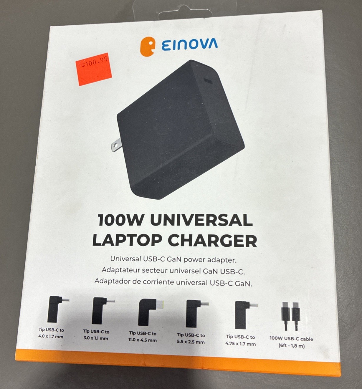 Einova 100W Universal Laptop Charger-USB-C GaN Power Adapter - Black