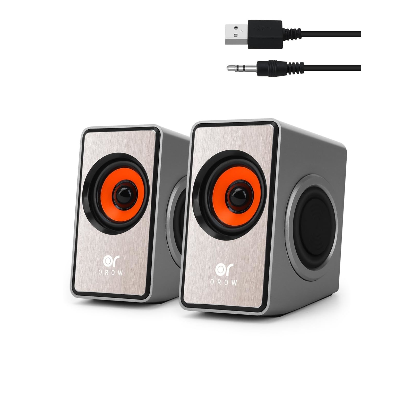 12W Mini Computer Speakers USB Powered 3.5mm AUX Volume Control Gray S206