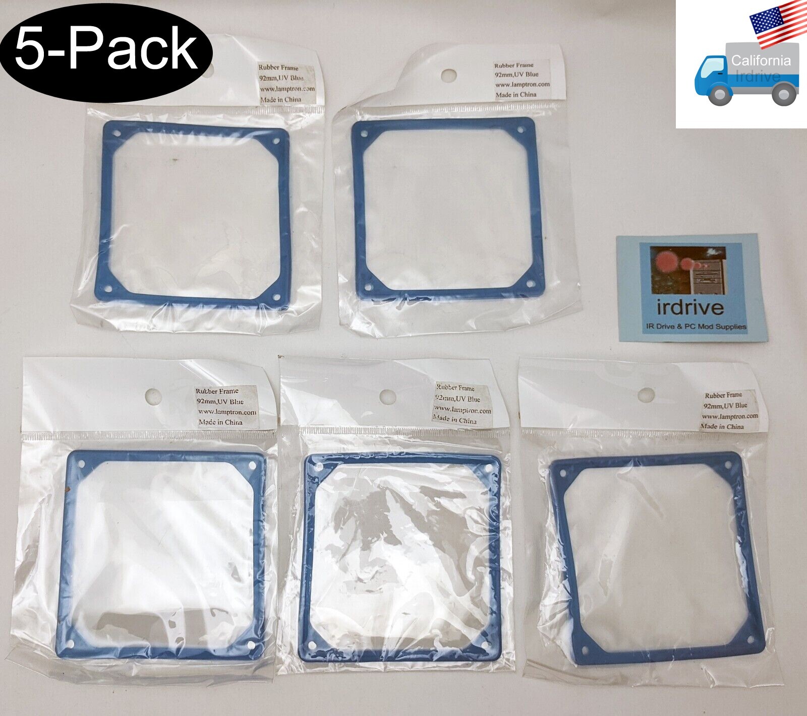 5-Pack NEW UV Sensitive Blue Anti-Vibration/noise Pad for 90/92mm PC Cooling Fan