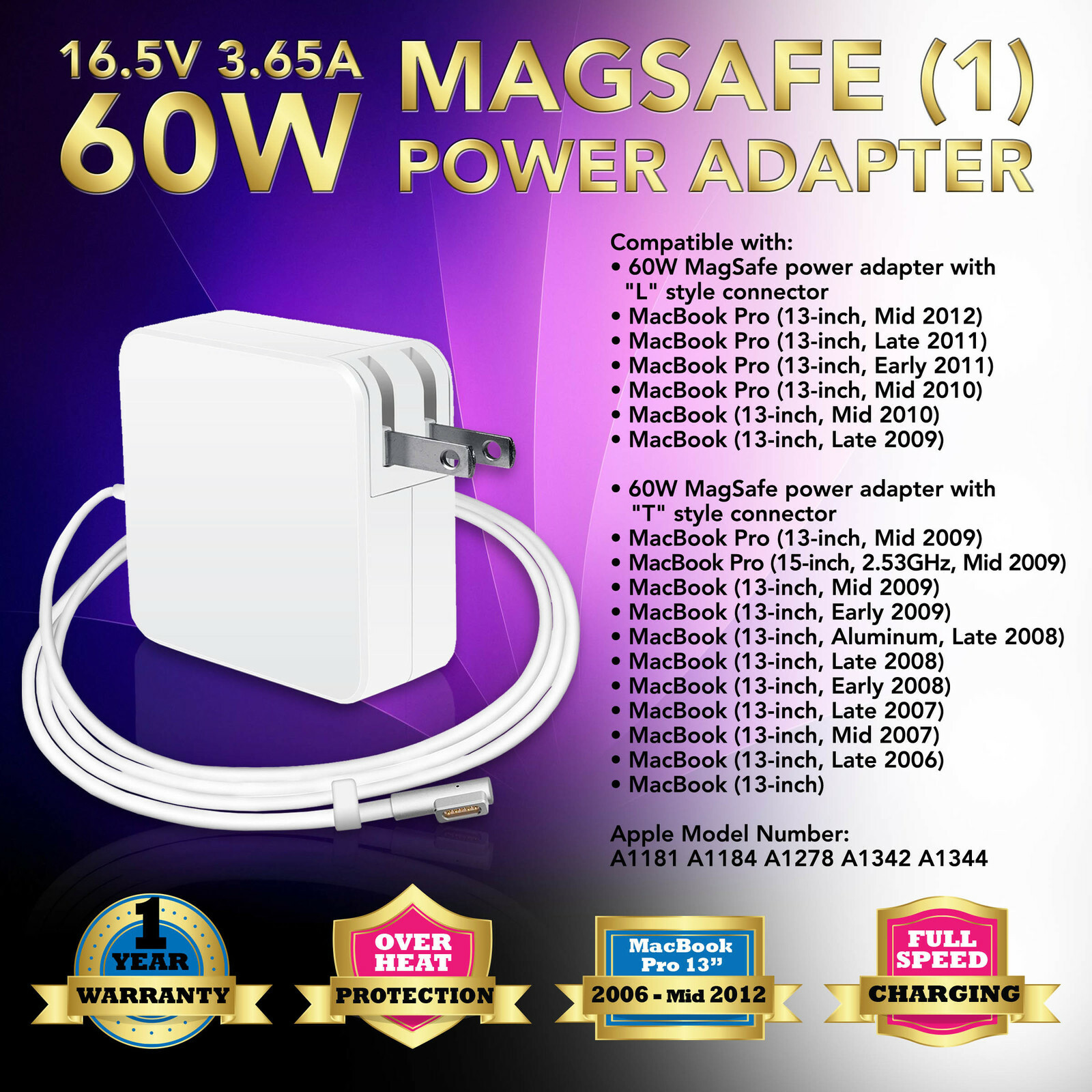 60W AC Power Adapter Charger for Apple MacBook 13" 2006 2007 2008 2009 2010