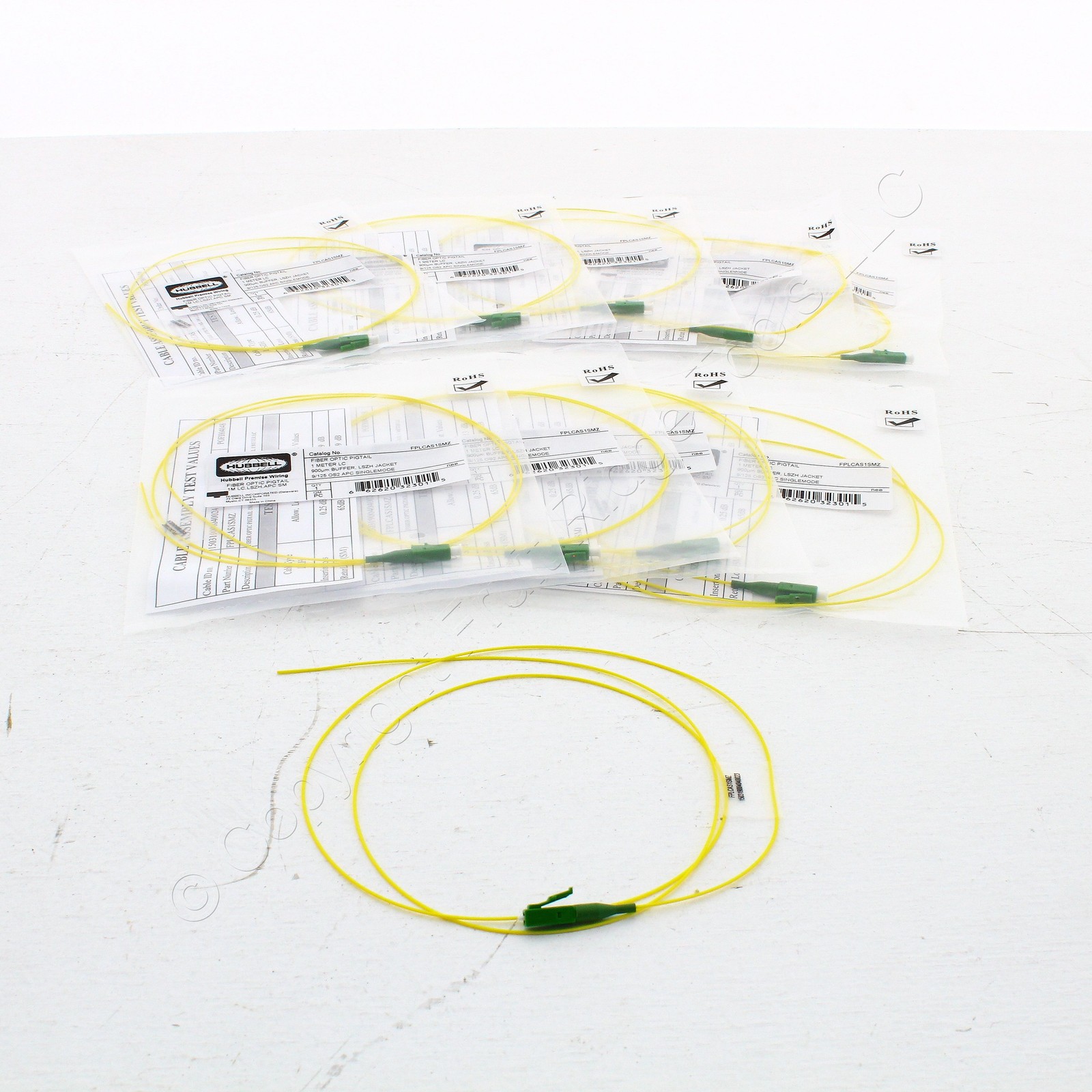 10-Pack Hubbell Fiber Optic 1-Cable Pigtails LSZH SM LC APC OS2 3m FPLCAS1SMZ