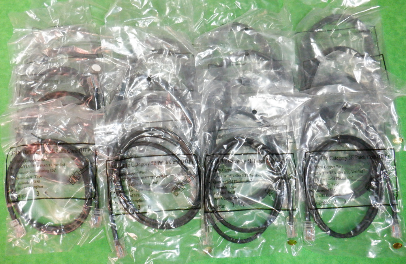 CAT 5E ETHERNET PATCH CABLE BLACK 3 Foot RJ45    NEW     LOT OF 20