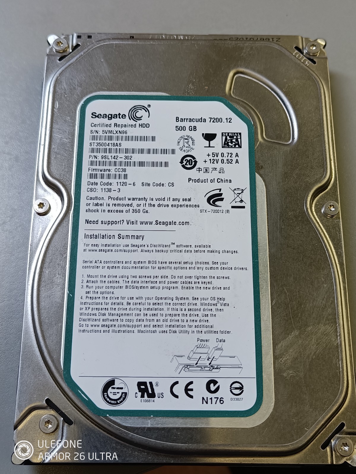 Seagate Hardrive Barracuda 7200 500 GP