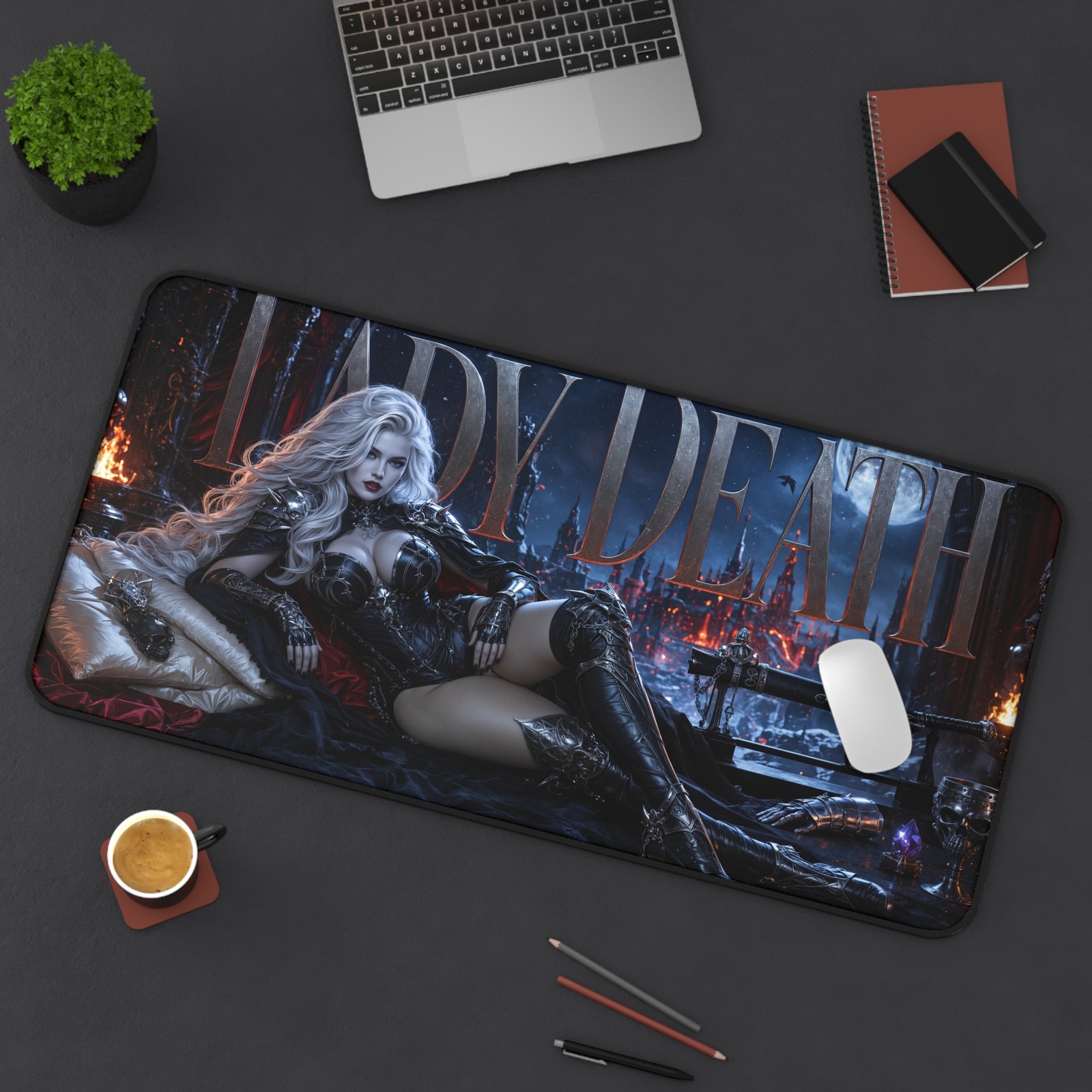 Lady Death Gaming Mouse Pad, Extended XXL Desk Mat, Dark Fantasy Pad